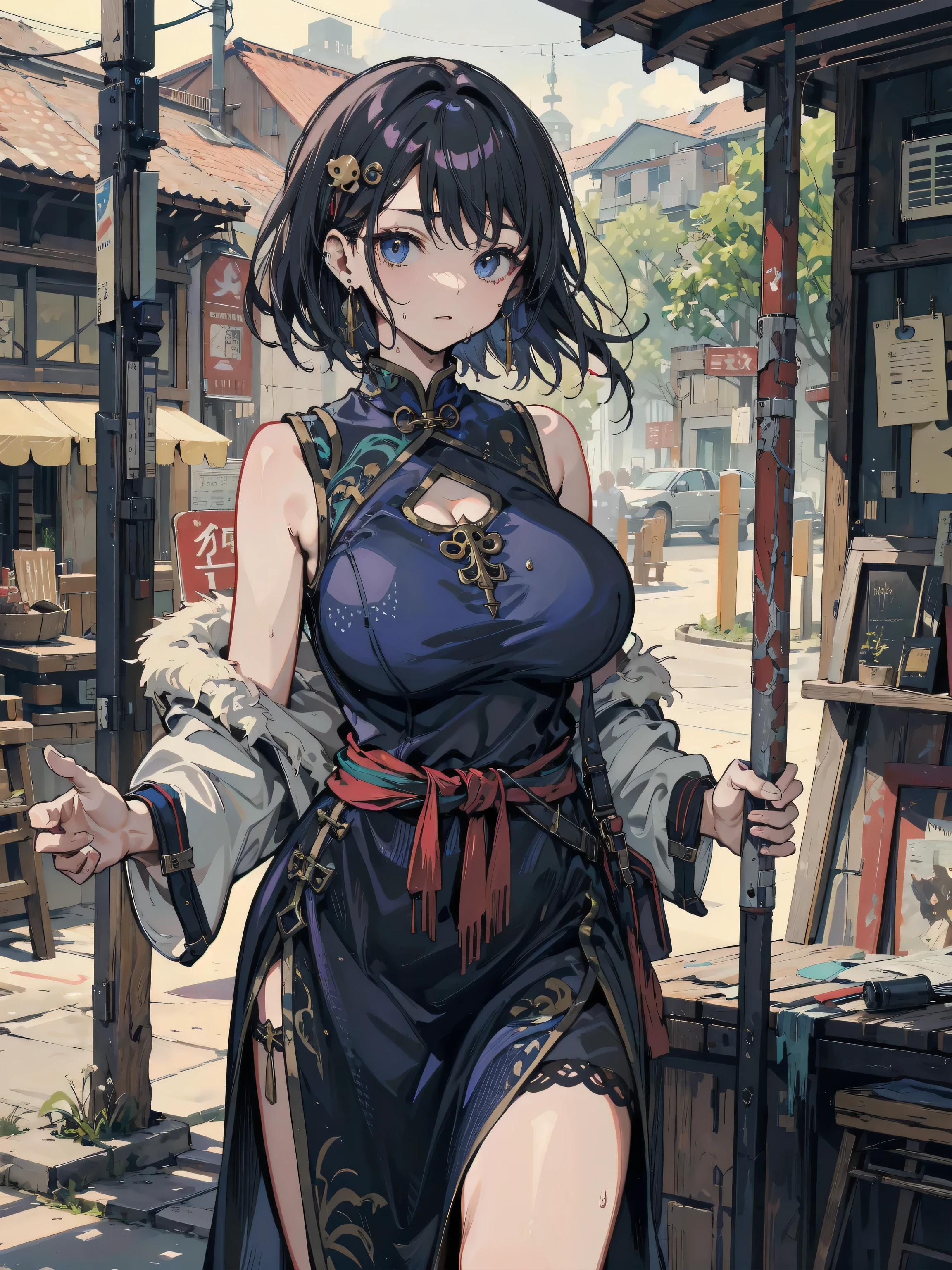 (high resolution, pixel perfect, realistic, gorgeous illustrations), (hyper quality, muste piece, etheric: 1.4), (((((((nsfw, grabbing own ass))))))), (((1girl))), tattoo, mature woman, cool atmosphere, ((((very short hair)))), black hair, ((((ahg)))), ((((long tongue)))), (((blush))), (((((((muscular))))))), ((thick thighs)), (((wide hips))), ((Big breasts that are about to burst)), fighter, (((woman))), ((((wh_chi_armor)))), ((((leotard)))), lewd woman, (shiny skin), sweat, simple background,