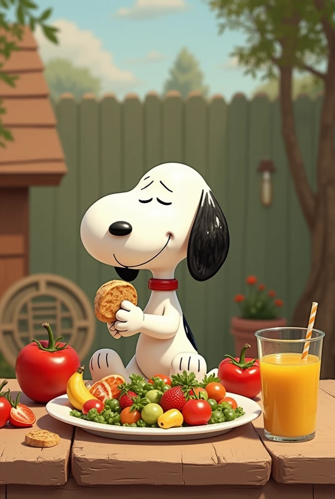 Snoopy eating healthy food