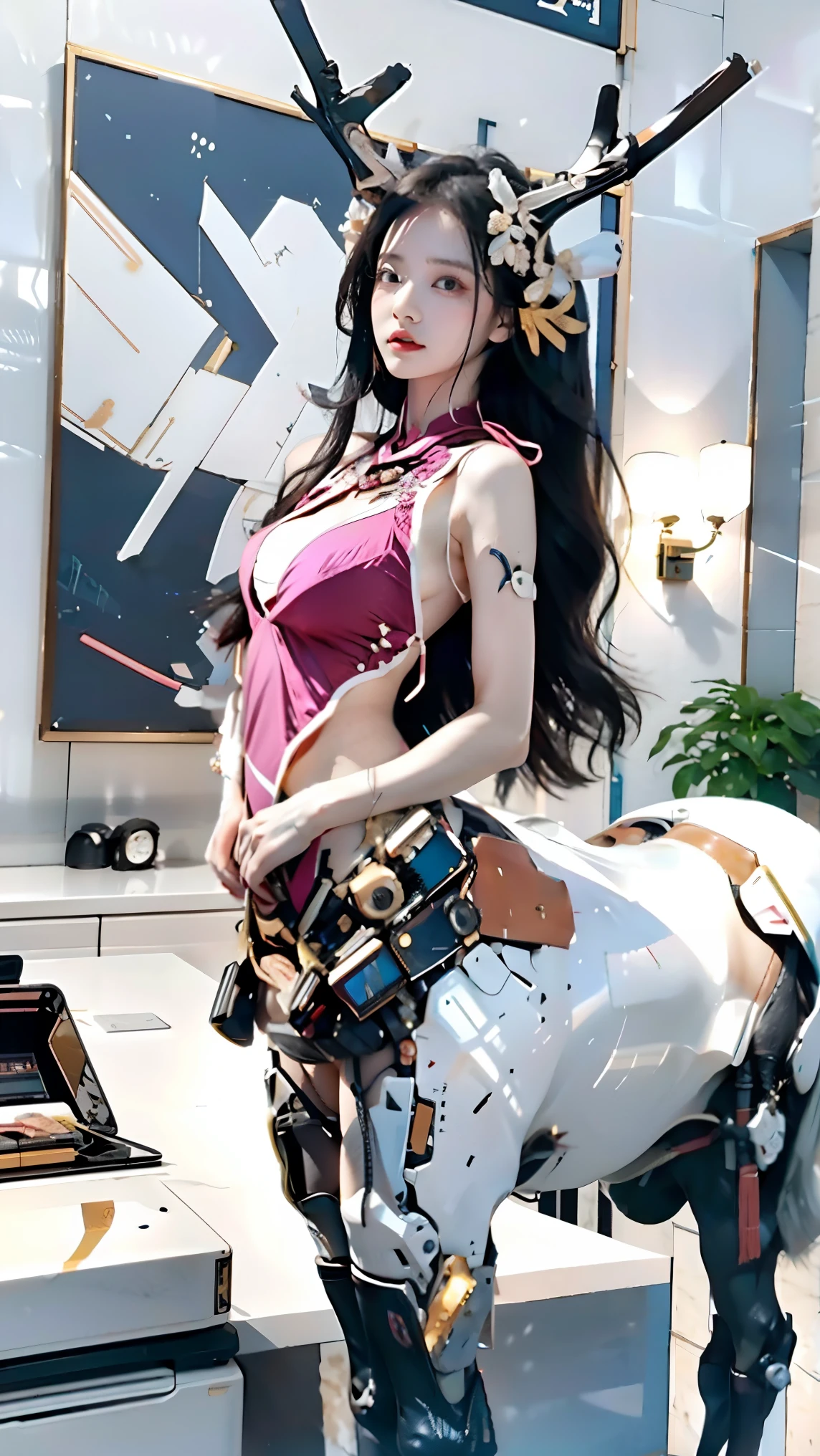 1 girlirl, Beautiful and realistic Cardi B as a semi-Asian mestizo, Half of League of Legends Spanish Prestige KDA comes entirely from Achri,Ultra HD, 8K quality, A girl, Very long hair, Detailed eyes, Frontal capture, Unreal Engine 5,Wearing a military cap,Military uniform temptation,Kneel on the ground,Red military uniform,Bright red tones