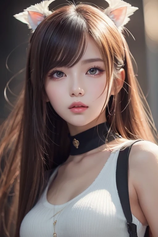 anime girl with glowing red hair and dark background in cyberpunk style