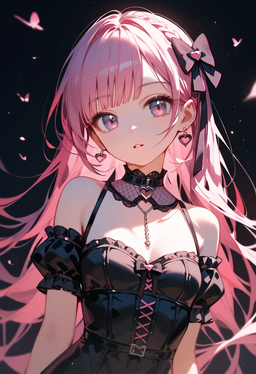1girl,solo,cute,pink,cleavage,jirai,jirai girl,Gothic ta,eye shadow