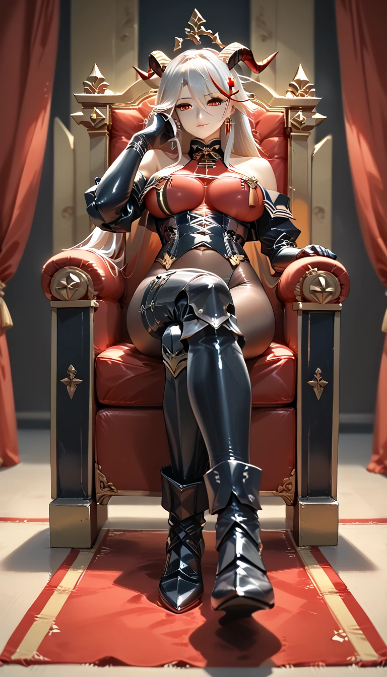 Beautiful Alluring Crimson Knight queen Sophie Turner, Bare Skin, Body Covered With Ruby Jewels, Athletic Well Toned Body, Elegant Form, Bare Skin, Inside A Dark Throne Room, sitting on a gothic throne, long crimson latex gloves, thigh high crimson latex boots. Barely Clothed, cleavage, vissible breasts, Spikes, Beautiful Face, Ominous Gothic Theme, Fiverr Dnd Character, Octane Render, Digital Art, Extreme Detail, 4k, Ultra Hd, Polished, Beautiful, Hyperdetailed, Intricate, Elaborate, Meticulous, Photorealistic, Sharp Focus, Wlop, Character Design, Unreal Engine, 3d Rendered, Volumetric Lighting, Reflections, Glossy, Digital Illustration, Sensual Pose, Suggestive Pose, Lewd, Full Body Shot, , naked, vissible nipples, puffy , pierced nipples, nipple jewellrym anatomically correct 💖❤💕💋❣
