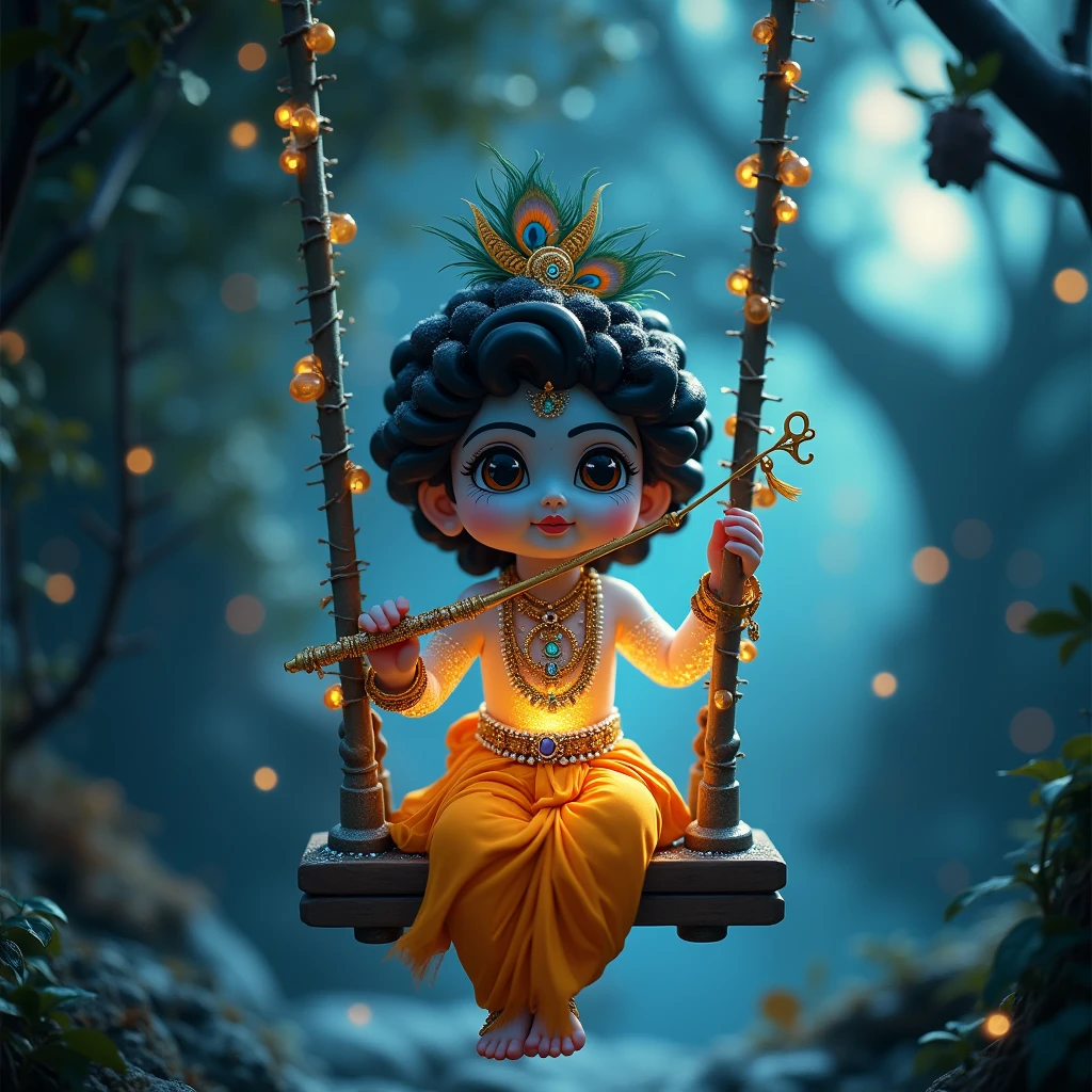 Childhood cute Photo of Krishna ji swinging on a swing. 10 photos