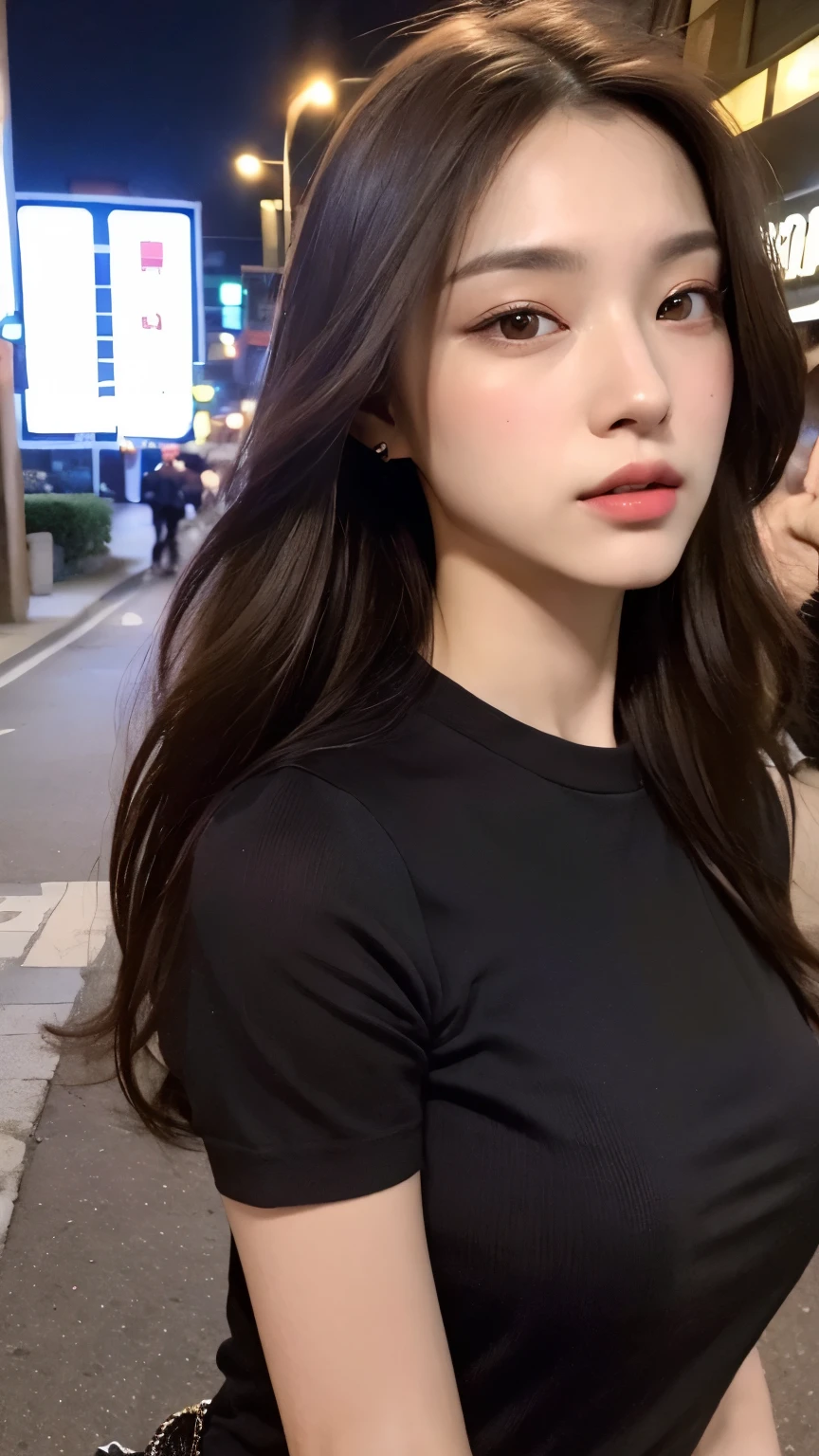 Araffe asian woman with long hair standing on a city street - SeaArt AI