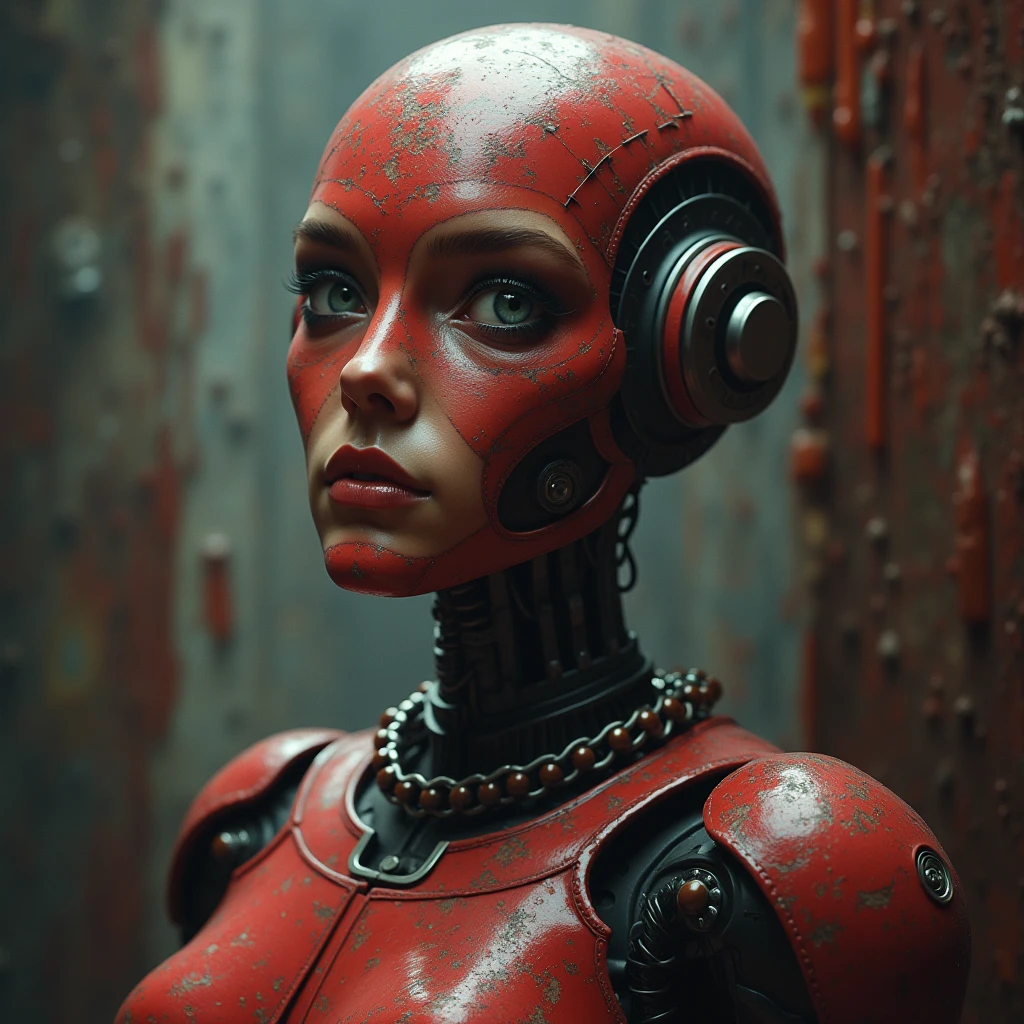 Un dibujo animado plano moderno Loco con un Big ONE, un robot con un solo ojo y un estilo de casco., pinzas en las manos, television head, cabeza de alfiler, camuflaje rojo oxidado, Super detailed ocean environment., centro, hermoso, soft lighting, centrado en el personaje, 4k resolution, renderizado fotorrealista.