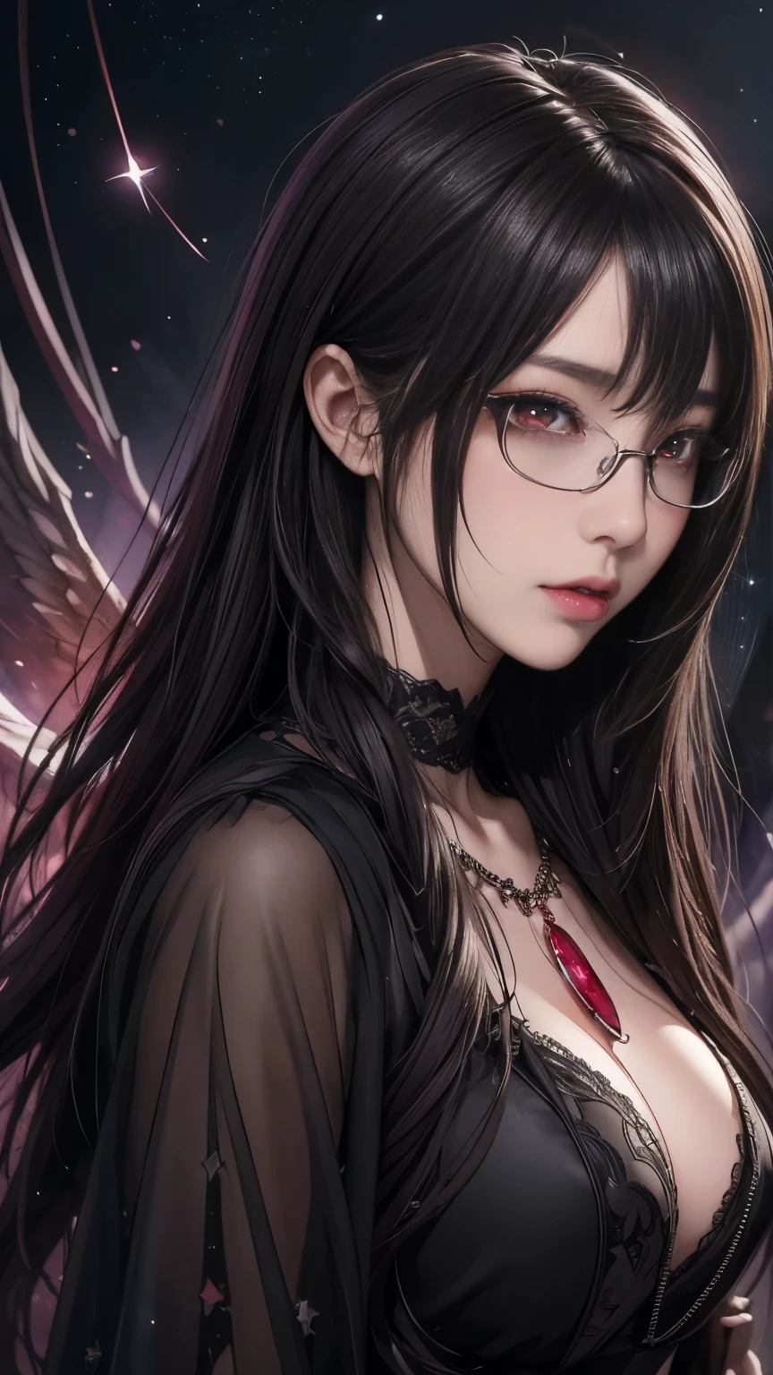 16 yaers old, boy,Black color hair,black shirt,Square glasses,apathy,long whitr hair,with long bangs(Masterpiece, illustration, anime big breast:1.3), Anime boy, Black eyes, Long black hair, In the dark, black shirt:1.2), (Disheveled black hair:1.1), (Red eyes that glow red:1.2), (Calm expression:1.1), (Uncovered Eyes:1.1), (Strong presence:1.2), (Enigmatic Atmosphere:1.2), (Subtle Moonlight:1.1), (Ominous Shadows:1.1), (Detailed folds and creases:1.1), (Intense Blue Aura:1.2), (A symbol of power around him:1.1), (Magical energy radiation:1.2), (Ethereal particles:1.1), (Dynamic pose:1.2), (epic soundtrack:1.2), (sense of awe:1.1), (Magical prowess:1.1)