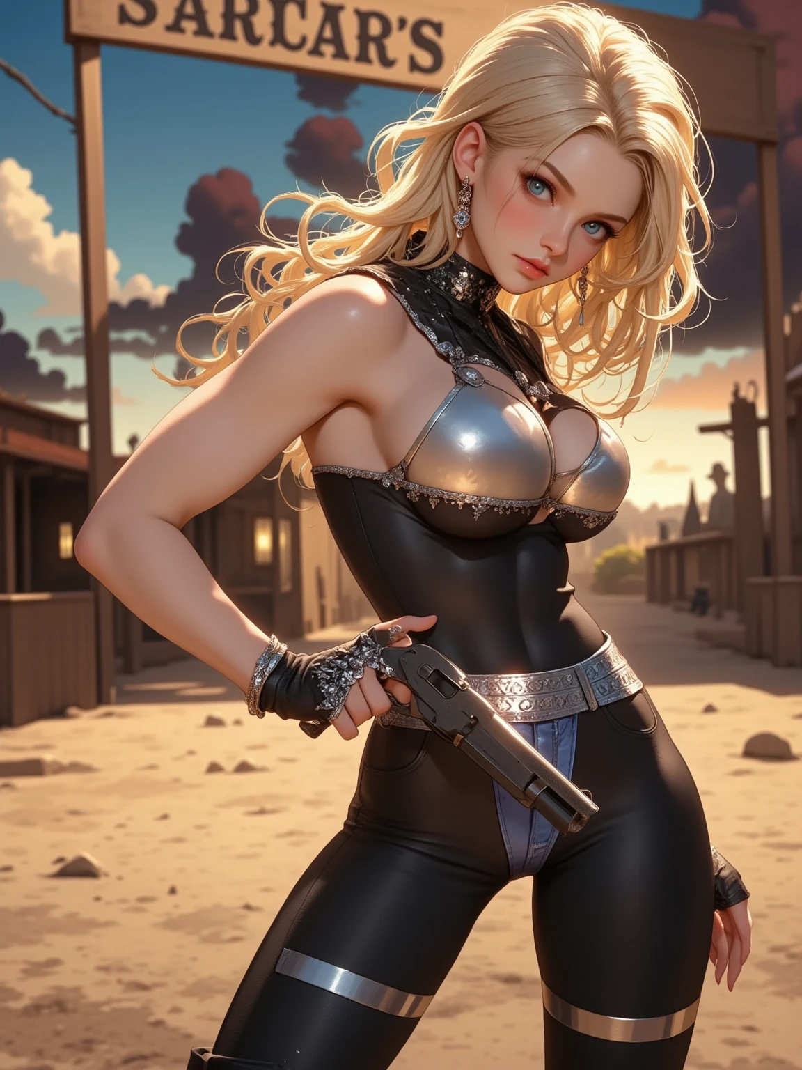 Beautiful Alluring Female Dystopian Knight Miley Cyrus, oily gritty Skin, Athletic Well Toned Body, Rusty Scrap Metal Ornaments, dirty worn out leather jacket, bikini armor made of car parts and scrap metal, Dystopianpunk Theme, Dieselpunk, laying on top of a car, Beautiful D&D Character Portrait, Beautiful Face, Ominous, Dark Fantasy, Fiverr Dnd Character, Octane Render, Digital Art, Extreme Detail, 4k, Ultra Hd, Polished, Beautiful, Hyperdetailed, Intricate, Elaborate, Meticulous, Photorealistic, Sharp Focus, Wlop, Character Design, Unreal Engine, 3d Rendered, Volumetric Lighting, Reflections, Glossy, Digital Illustration,  Pose, Suggestive Pose, Full Body Shot, underboob, exposed breasts, 💖❤💕💋❣