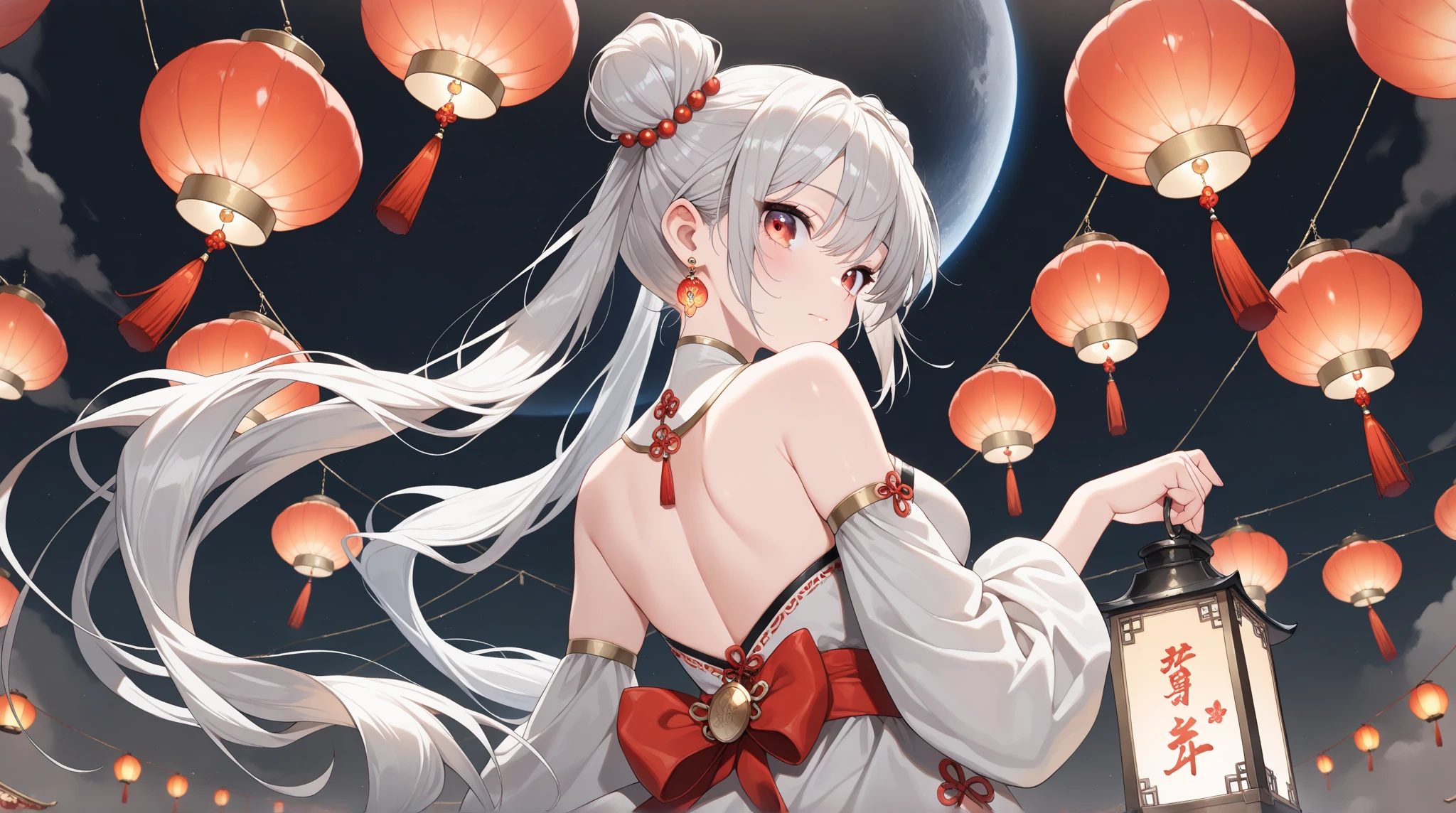 Menina do anime sentada no campo com bolo e lanterna, corpo inteiro, palace , Uma menina em Hanfu, Alphonse Mucha e Rossdraw, por Yang J, Arte em estilo Guviz, Beautiful digital illustration, Arte digital no Pixiv, Artgerm e Atey Ghailan, a beautiful artwork illustration, Guweiz em Pixiv ArtStation