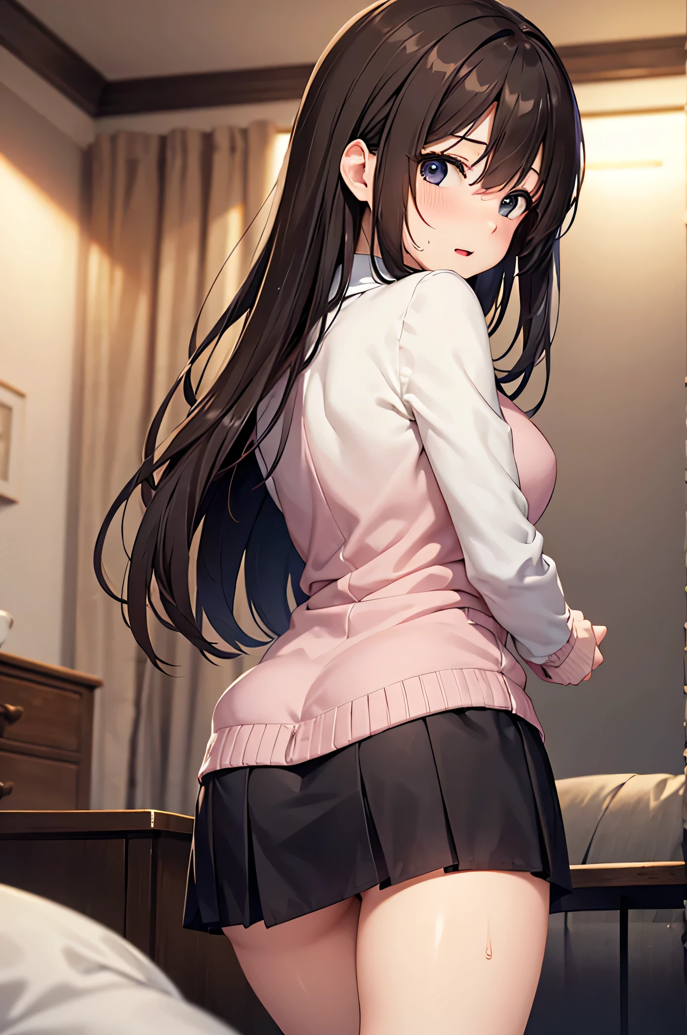 tmasterpiece， hoang lap ， （Complicated details）， （rich colourful）， 电影灯光， the Extremely Detailed CG Unity 8K Wallpapers ， Hinata flower proportions， 1girll， 独奏，（Wear a school uniform，Wear a school uniform， Vaginal thrust by， Sexual ， Show on the ， cum on breast， on top of the bed， On the back， angle of view），perspire