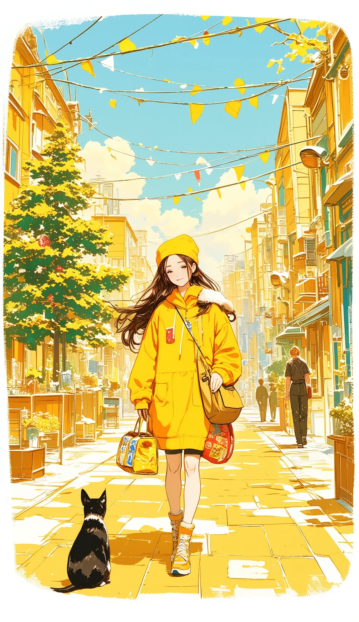 Chrome Yellow Illustrations , Flat Street , Cake Decorations , Roast turkey, girl on her way home from school, Yellow-green Illustrations , End of the year, English muffins , Christmas Eve , girl, Merry Christmas , mimosa illustrations , To you, Illustrations with Canary Yellow as the main color,, Busy Cities , beautiful woman, Santa Claus, cream yellow illustrations