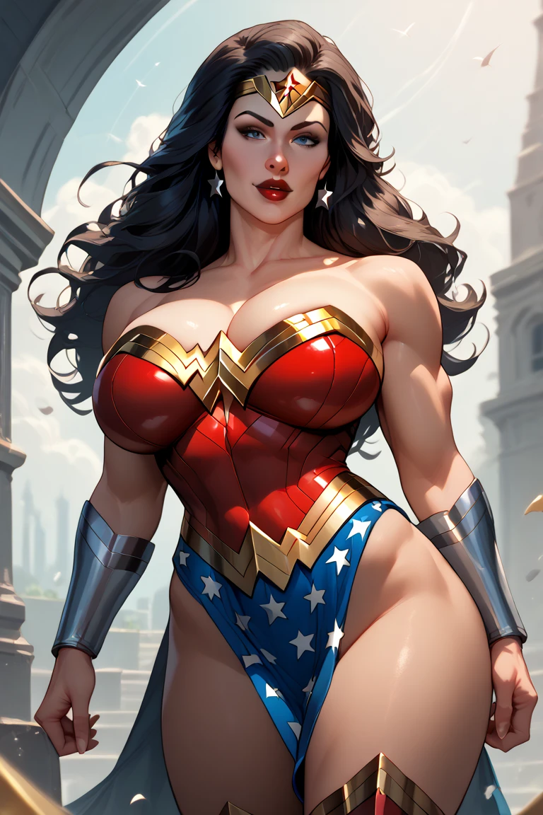 ( Masterpiece, 4k resolution, ultra-realistic, very detailed) (Wonder Woman New 52) Kidnapped full body in the style of realism, glistening skin, , natural lighting, Defined full lips. fitness feminine body. portrait photography by artgerm, in the style of realism, glistening skin, , natural lighting, Defined full lips. fitness feminine body, (knocked out on the floor) (laying on the floor)