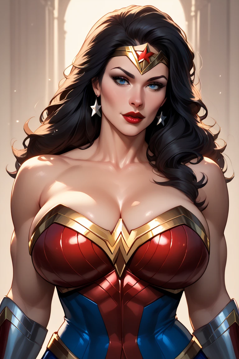 (best quality,4k,8k,highres,masterpiece:1.2),ultra-detailed,(realistic,photorealistic,photo-realistic:1.37),portrait, Carly  ,beautiful detailed eyes,beautiful detailed lips,extremely detailed face,long eyelashes, sexy,soft lighting,subtle background,professional photography,vivid colors full body , kidnapped by a fan, blushing face () full body (seductive) (ready for sex) (biting her lips) (Wonder Woman outfit)