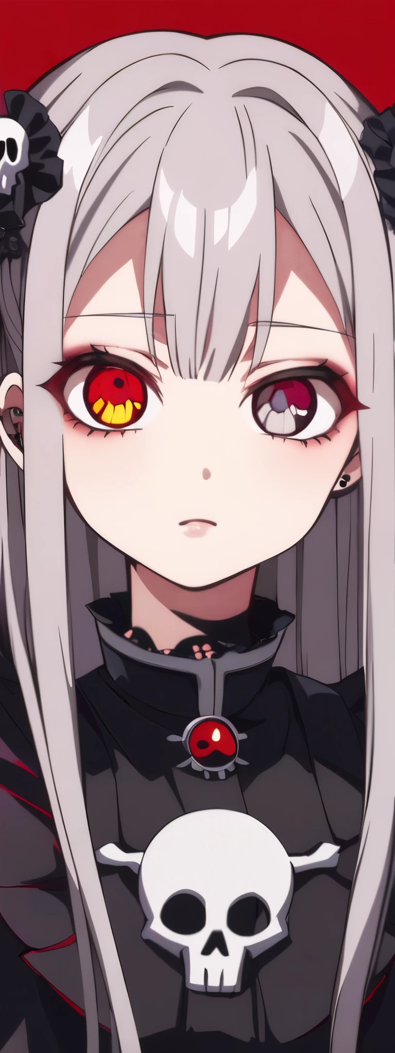 score_9, score_8_up,score_7_up, score_6_up BREAK  insanity-angle, 1girl, letterboxed, modernia2nd, crazy eyes, red eyes, grey hair, long hair, bangs, purple hair ribbon, tiara, bandaged head, black dress, cleavage, halterneck <lora:modernia-nikke-richy-v1_pdxl:1> <lora:insanity-angle:1.5>