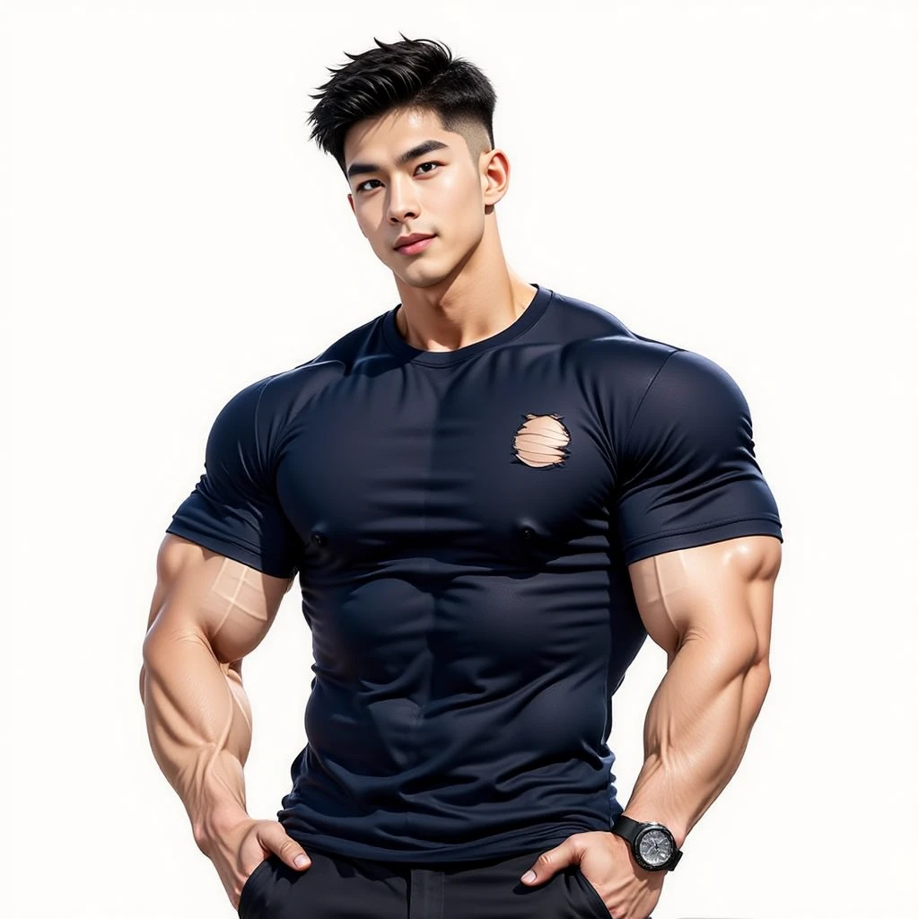 Masterpiece, best quality, high resolution, realistic, handsome, Take beautiful photos, Sayk, NRF, Photo of the 35 year old gym association (man:1.2) Portrait, standing in bedroom , make military media, weight, Amazing , Buzzcut short hair,stubble head , (Hyper Muscle),looking at the audience, Flirt with the camera, charming, (Tight black exercise shirt ),(GS-Male:1), 8K,Bokeh,Portrait,look at the viewer,