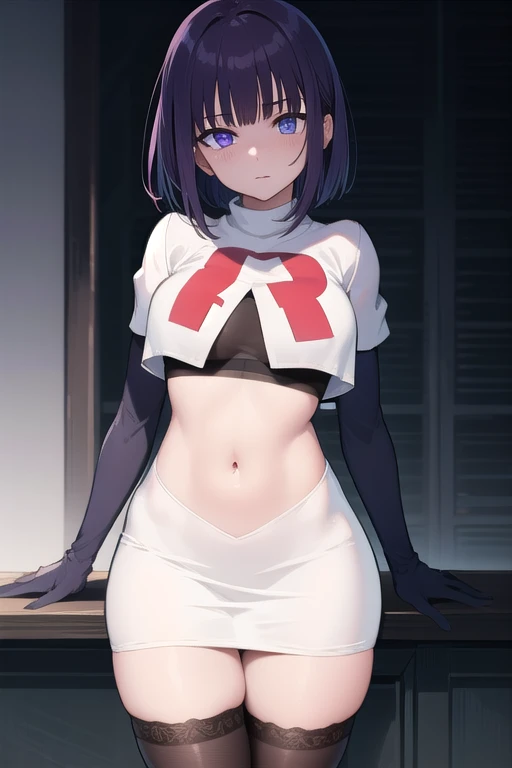 pokemonlana, pokemonlana, blue eyes, blue hair, freckles, hairband, short hair, white pupils, yellow hairband, (bright pupils:1.5),
BREAK team rocket,team rocket uniform,white skirt,red letter R,crop top,black thigh-highs,
BREAK looking at viewer,
BREAK outdoors, beach, ocean, sea,
BREAK (masterpiece:1.2), best quality, high resolution, unity 8k wallpaper, (illustration:0.8), (beautiful detailed eyes:1.6), extremely detailed face, perfect lighting, extremely detailed CG, (perfect hands, perfect anatomy),
