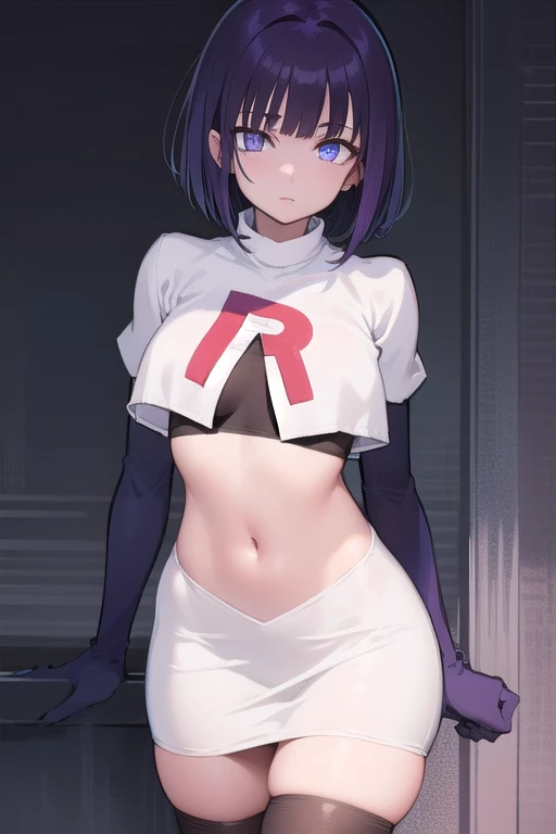 pokemonlana, pokemonlana, blue eyes, blue hair, freckles, hairband, short hair, white pupils, yellow hairband, (bright pupils:1.5),
BREAK team rocket,team rocket uniform,white skirt,red letter R,crop top,black thigh-highs,
BREAK looking at viewer,
BREAK outdoors, beach, ocean, sea,
BREAK (masterpiece:1.2), best quality, high resolution, unity 8k wallpaper, (illustration:0.8), (beautiful detailed eyes:1.6), extremely detailed face, perfect lighting, extremely detailed CG, (perfect hands, perfect anatomy),