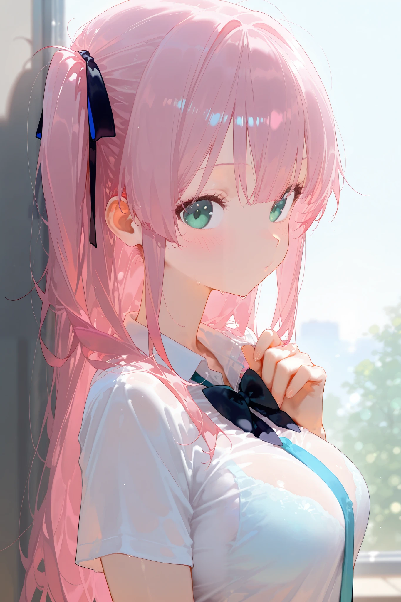 1 female , pink hair , Hentai , upper body