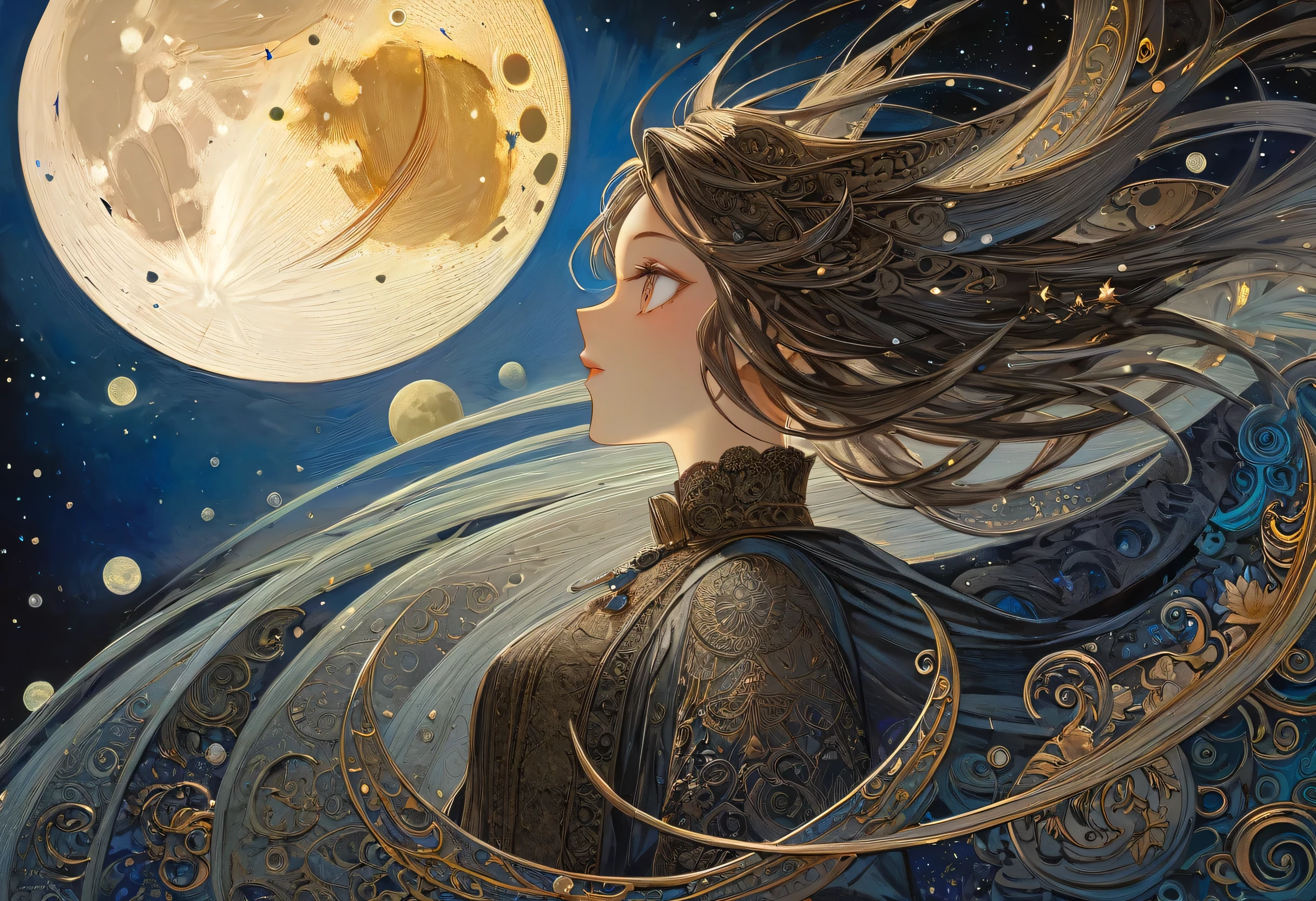 the moon, Artwork inspired by Dave Mckean, intricate details, oil painted