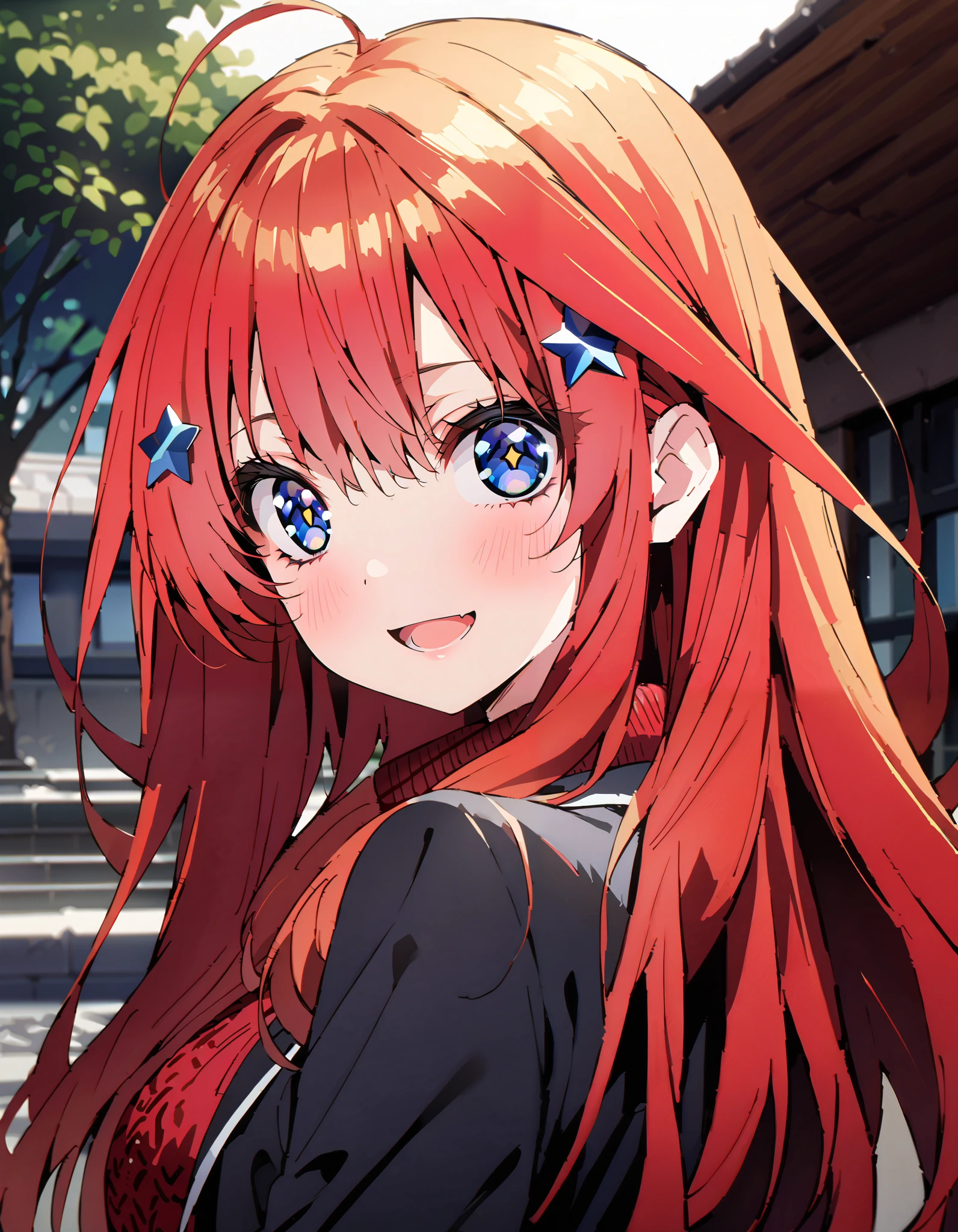 score_9, score_8_ up the side, score_7_ up the side, source_Anime, Nakano Mizuki , long hair, blue eyes, Hair Ornament, Red Hair, glass, star ( symbol ), school uniform, navy blue blazer, black jacket, open jacket, Red sweater , Long Sleeve,green mini pleated skirt ,White socks, loafers,smile,blush, open your mouth,winter, give a heart-shaped present, whole bodyが illustrationに入るように, break outdoors,Back of the school building,
break looking at viewer,whole body,
break ( Masterpiece:1.2), top quality, Hi-Res, Unity 8k Wallpaper, ( illustration:0.8), ( beautiful detailed eyes :1.6), very detailed face, perfect lighting , Extremely detailed CG, ( Perfect Hands, perfect anatomy),