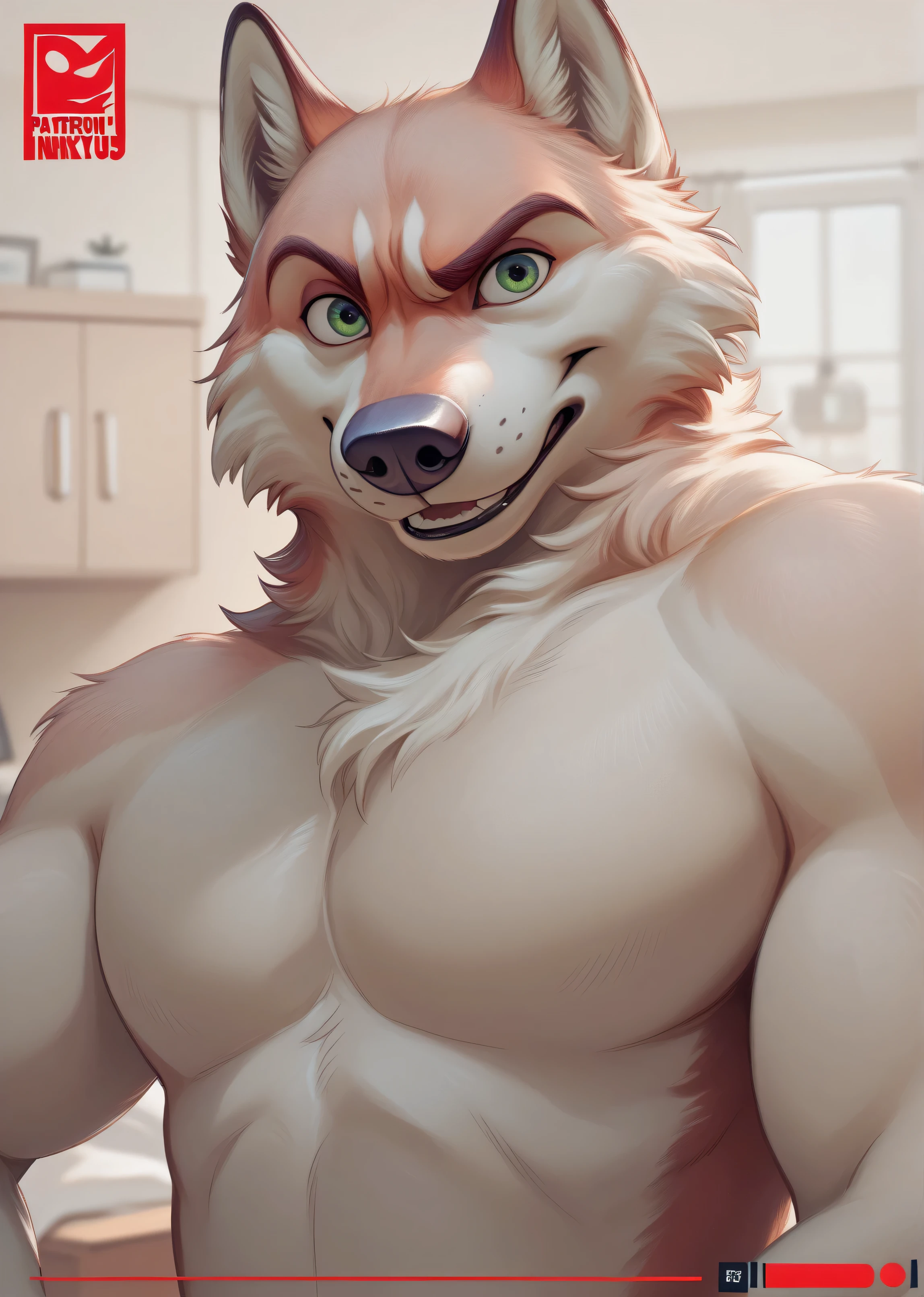 NickWilde, alaskan malamute, solo, detailed, detailed face, detailed eyes, anthro body, male, adult, very muscular:1.1, cartoon shading, cel shaded:1.0, flat colors, shirtless, wfa style, negger style, cartoony anatomy, above waist, looking at viewer, arms crossed, winter countryside background:1.1,put angry face 