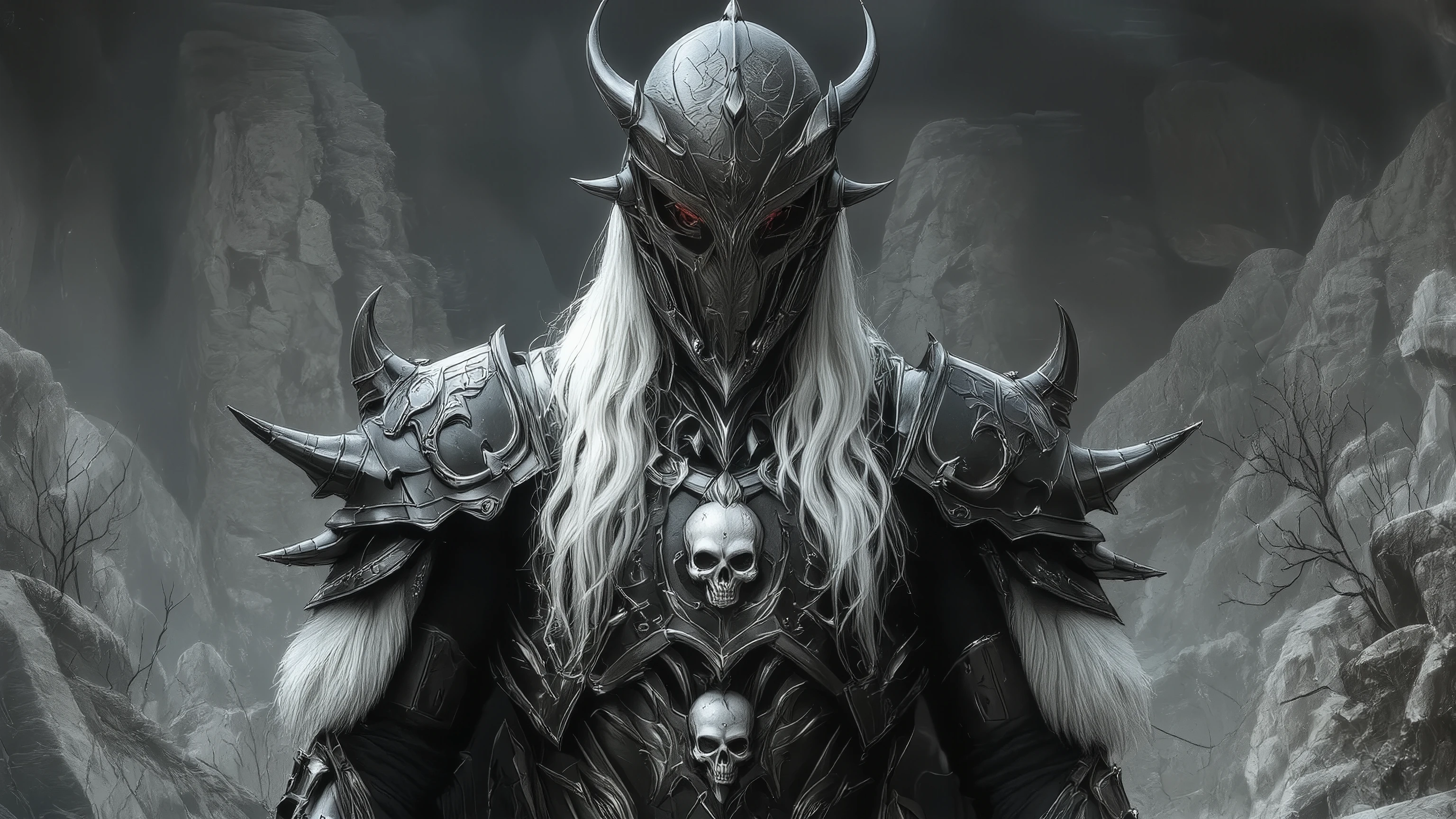 a grayscale drawing of a horned skull with a horned helmet, viking warrior illustration, arte escura altamente detalhada, norse inspired, skull design for a rock band, viking shaman, Viking Bom, arte detalhada limpa, Norse God, design de tshirt de metal pesado, Highly detailed illustration.",
