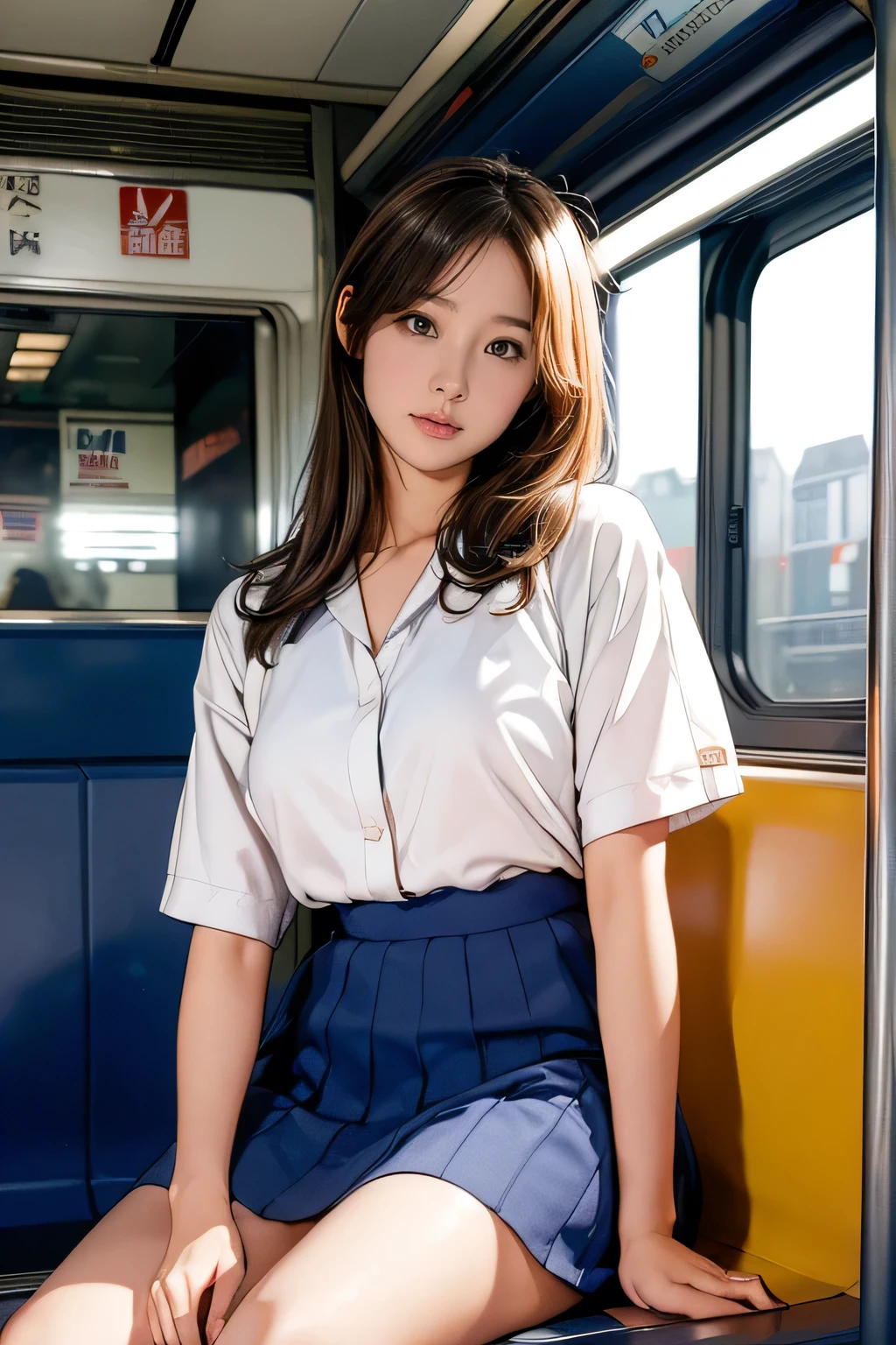 {8K},{{(realistic:1.3)}}, face with shadow, Depth of written boundary, school uniform,
beautiful details,great art,(((very detailed))),
{1 girl sitting,bangs,high school girl},{sleep,close your eyes},{white panties,skirt},
cowboy shot,from before
,(((very detailed))),in the train, a young woman is sleep contentedly. Through the gap between her legs and skirt, I can see her panties. Because the car is shaking, Calm facial expressions and gentle breathing create a calm atmosphere...
,(((very detailed)))