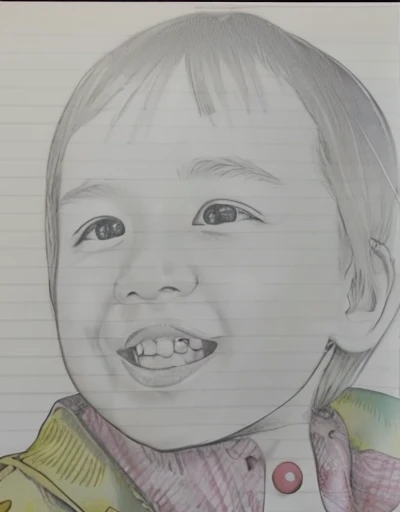 A picture of a boy smiling with his hand on his chest, a Pencil sketch, Realism drawing, Pencil sketch, Realistic sketch, Close-up portrait, pencil drawing, Realistic portraits, Professional sketching, cute portrait, hyperRealistic sketch, pencil on paper, Detailed portrait, Traditional portrait, loose Pencil sketch, Professional portrait, Art sketch, Realistic Graphite, Very Detailed Portrait The index finger and thumb of the left hand、Please generate a clean state where you have nothing.。
