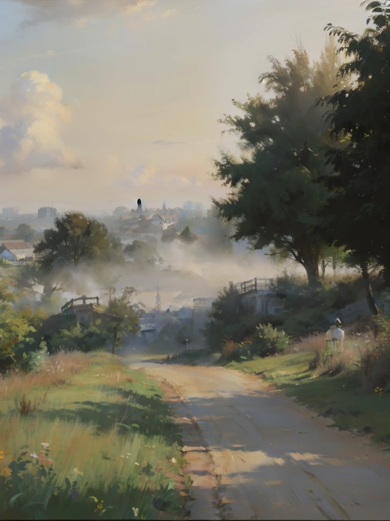 Freelance artist, Ilya Viktorovich Ibryaev, famous Russian watercolor painter, watercolor painting, Tyndall, a thatched house with a corner exposed in the bushes, rainy and foggy sky, stagnant water, grass, plants, hazy, dreamlike, The sun shines through the mist,