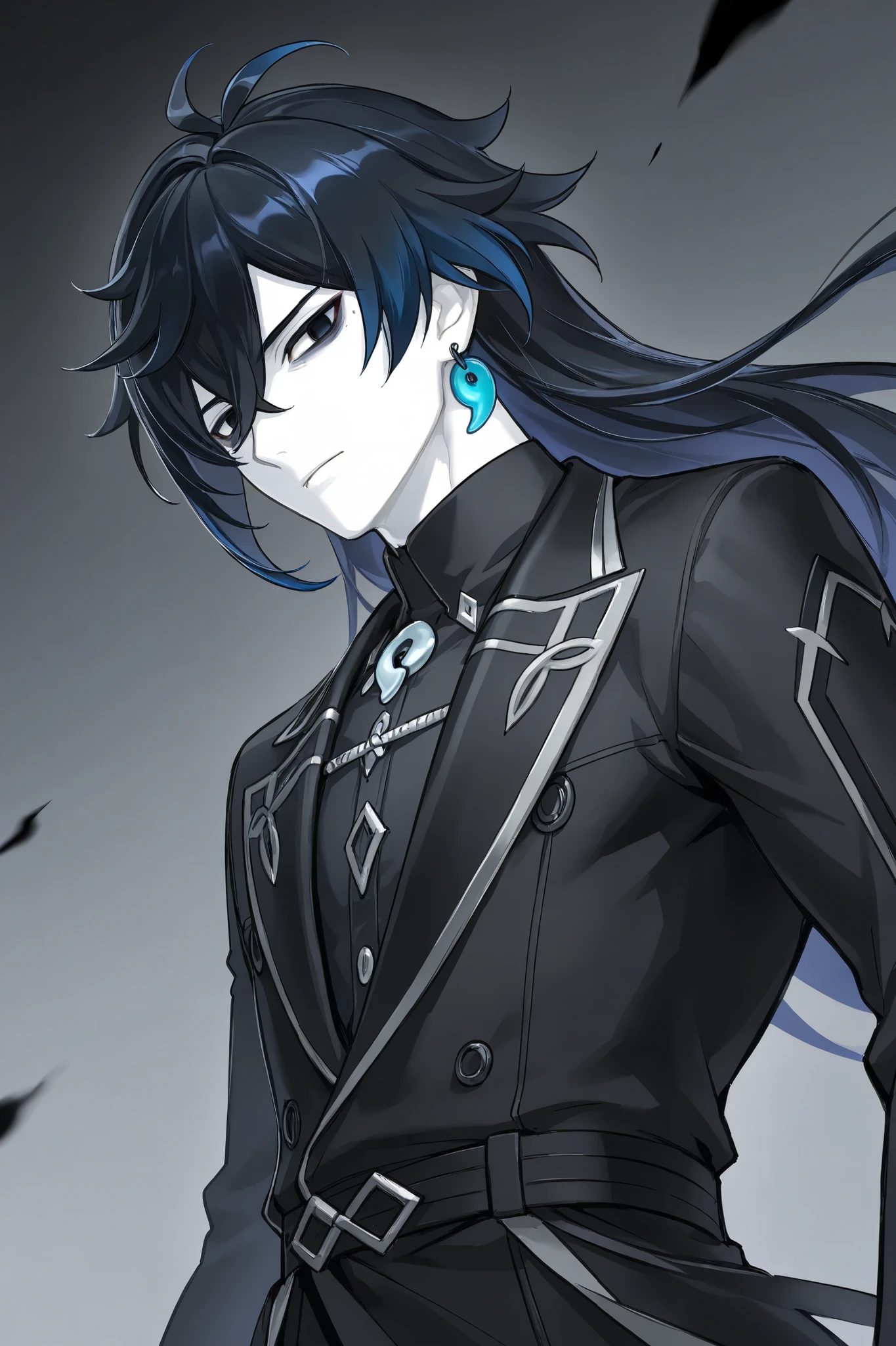 Anime - style image of a man with long black hair and blue eyes - SeaArt AI