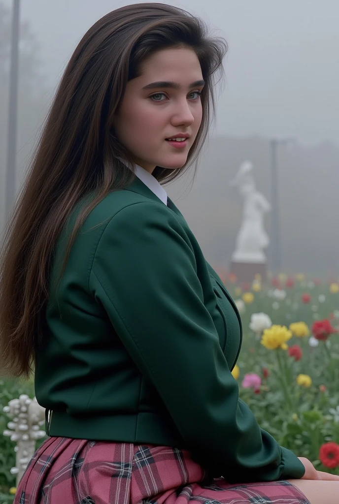 young 9-year-old daughter of severus snape,((highest quality)),(ultra high resolution),(Super detailed),(detailed description),((best CG)),(best work of art) ,black hair, green eyes, (masterpiece, best quality:1.2), 8k, 15yo, 85mm, official art, raw photo, absurdres, white dress shirt, pretty face, close up, upper body, violaceaess, gardeniass, beautiful girl, , (navy pleated skirt:1.1), cinch waist, thighs, short sleeve, in train, sitting on bench seat, looking at viewer, no makeup, (smile:0.4), film grain, chromatic aberration, sharp focus, facelight, clear lighting, teen, detailed face, bokeh background, (dark red necktie:1.1)