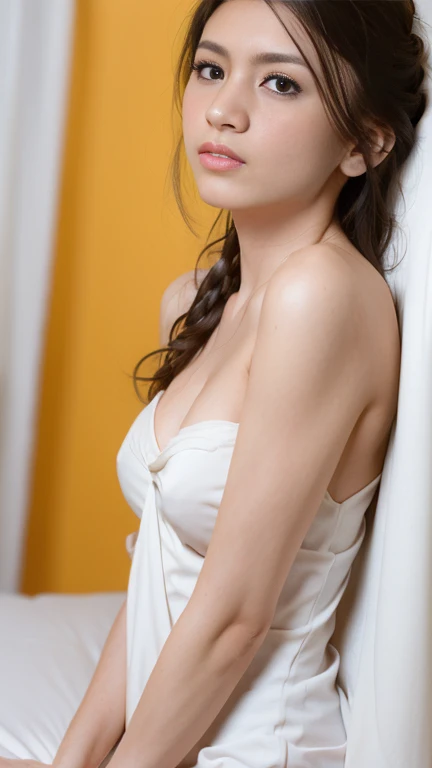 Nikon Z 85mm, ((highest quality)) ((masterpiece)), intricate details, sharp focus, professional, photorealistic, surrealistic, photorealism, fine detail, top quality, highly detailed CG Unity 32k wallpaper, perfect artwork, shiny hair, glowing eyes, shiny skin, realistic, perfect female figure, constricted waist, Very delicate and beautiful, best quality, beautiful detailed girl, staring at the viewer, smile: 1.4, beautiful fine eyes, face lights, see-through, long white wedding dress, wedding ring on ring finger, realistic expression of face, intricate details, makeup, perfect proportions (detailed beautiful delicate face, detailed beautiful delicate eyes, face) perfect proportions, detailed skin, detailed skin, standing figure, best ratio 4 fingers and 1 thumb, chapel: 1.4,