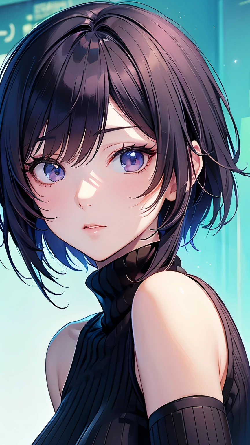 anime - style image of a woman with a black wool turtle neck top, a character portrait inspired by Yanjun Cheng, pixiv, digital art, digital anime illustration, beautiful anime portrait, detailed portrait of anime girl, anime style portrait, stunning anime face portrait, detailed anime soft face, smooth anime cg art, portrait anime girl, artwork in the style of guweiz, short hair