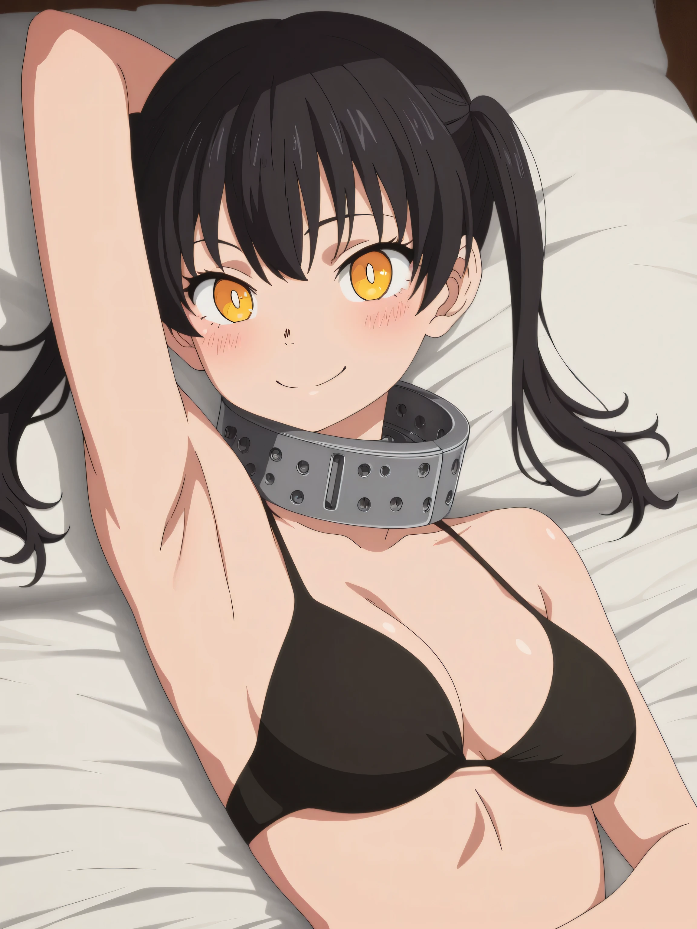 (mieruko:1.3), 1girl, standing, scared, tears, sweat drips, yellow detailed eyes, long black hair, big eyes, (open mouth:0.1), detailed pupils, horror \(theme\), woman, ((bra)), ((torture)), ((tortured)), ((blood)), ((pain))