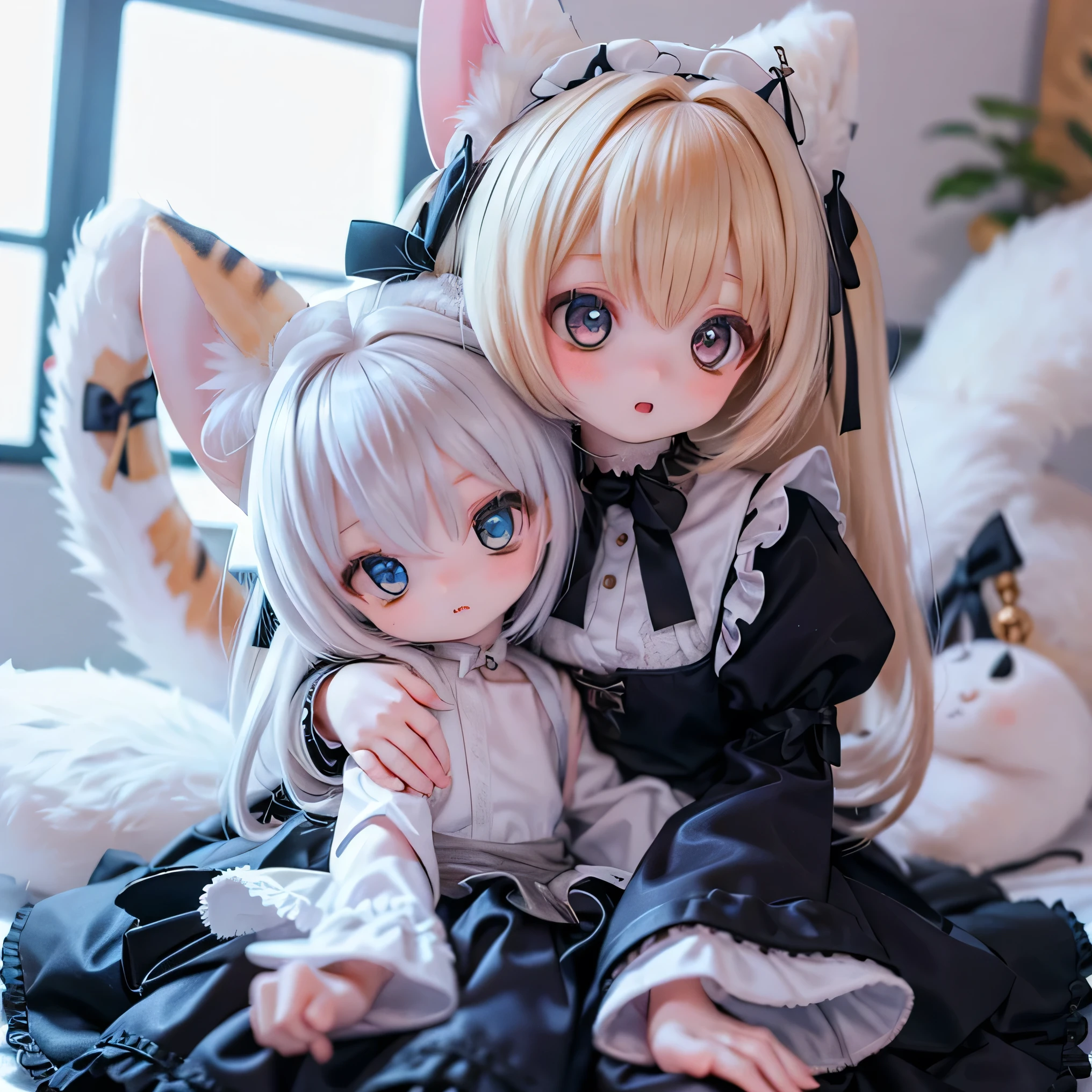 serval cat girl cat ears and tail , chubby and is cute , is cute , use a sword in a photorealistic way , 4K, Crimson's hair is so smooth , Masterpiece, is cute , CUTE DESIGN , beautiful eyes , beautiful lips, beautiful face, long eyelashes , More Information , dynamic lighting during sex , パステルカラーでツヤを減らしてみた elegant , elegant , wonderful, cuddling fantasy ((((( )))))(((Wear gothic ta clothes)))nsfw