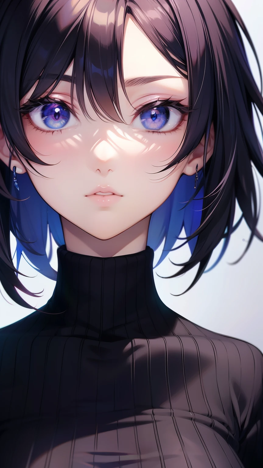 anime - style image of a woman with a black wool turtle neck top, a character portrait inspired by Yanjun Cheng, pixiv, digital art, digital anime illustration, beautiful anime portrait, detailed portrait of anime girl, anime style portrait, stunning anime face portrait, detailed anime soft face, smooth anime cg art, portrait anime girl, artwork in the style of guweiz, short hair, black hair