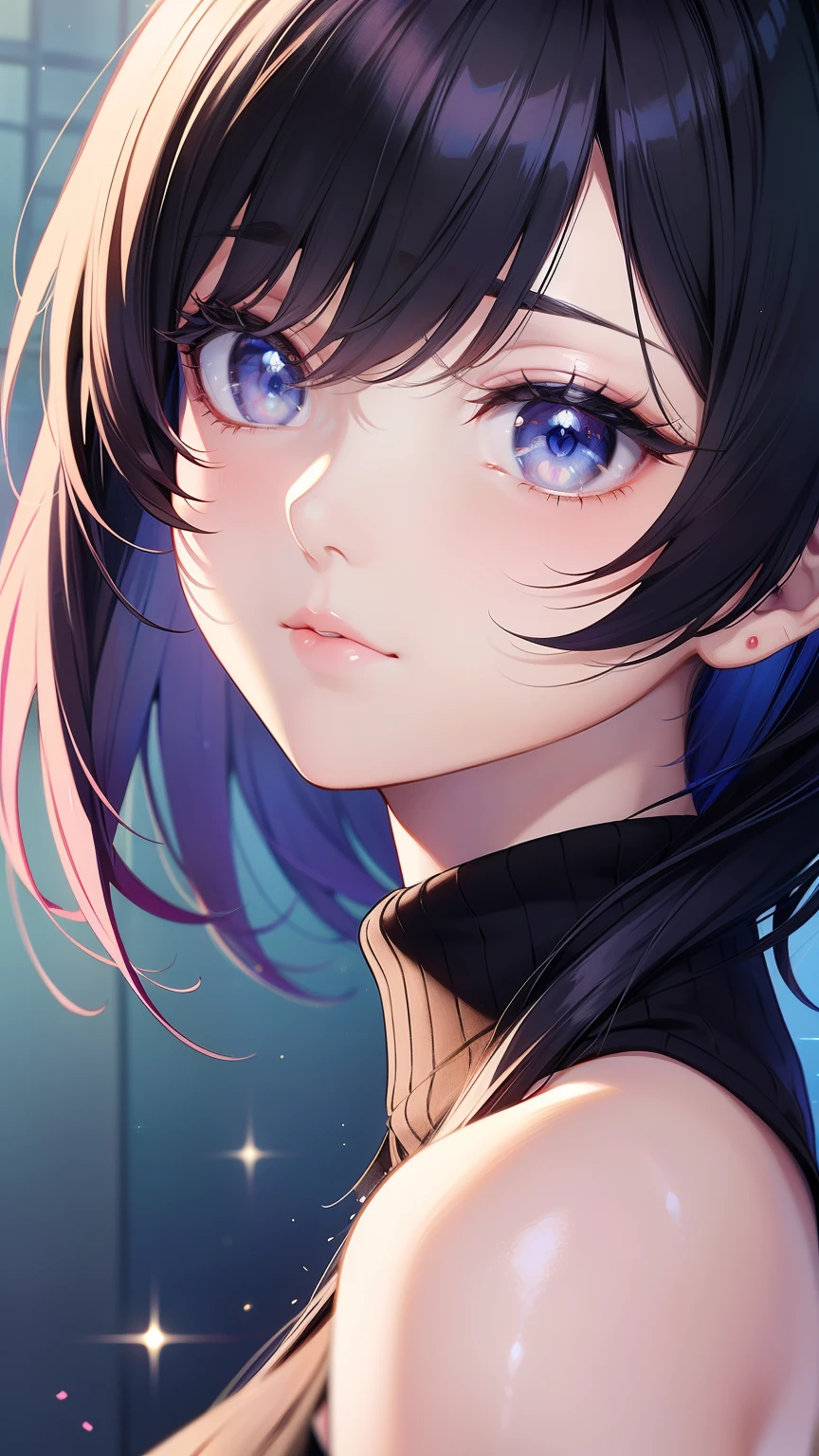 anime - style image of a woman with a black wool turtle neck top, a character portrait inspired by Yanjun Cheng, pixiv, digital art, digital anime illustration, beautiful anime portrait, detailed portrait of anime girl, anime style portrait, stunning anime face portrait, detailed anime soft face, smooth anime cg art, portrait anime girl, artwork in the style of guweiz, short hair, black hair