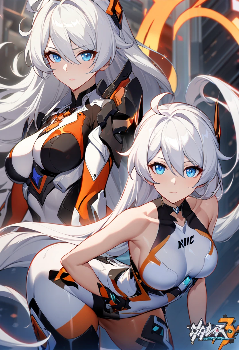anime girl, teenager, big breasts, white hair, white skin, white dress, long hair, Beautiful and cute, gentle nature, Moles at the corner of the lower mouth, orange eyes, Real Lifestyle