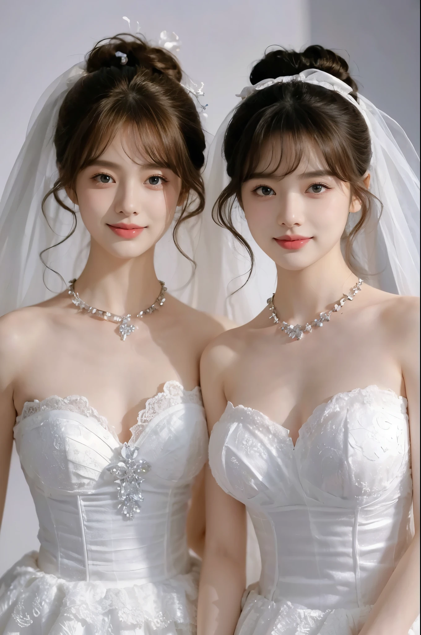 (highest quality、table top、8k、best image quality、Award-winning work)、((solo))、((knee shot:1.5))、((topless))、(1 naked princess in big breasts with cute nipples exposed:1.4)、Shining beautiful skin、Shining ultra-high definition skin、(accurate anatomy:1.2)、(The most luxurious and highest quality giant tiara:1.4)、(The most luxurious and highest quality giant necklace:1.4)、(Wearing only wedding lace:0.9)、A gentle smile looking at me、Standing gracefully、(pure white background:1.5)、(very bright and vivid:1.1)、very romantic、Shining beautiful skin in the light、(very bright and refreshing:1.1)、(the most detailed and perfect face:1.1)、(most detailed glowing eyes:1.1)、(Super high-definition beautiful skin with beautiful luster and moisture:1.1)、(the most natural beautiful cheeks:1.1)、ultra high definition hair、Ultra High Definition Face、Ultra-high-definition eyes