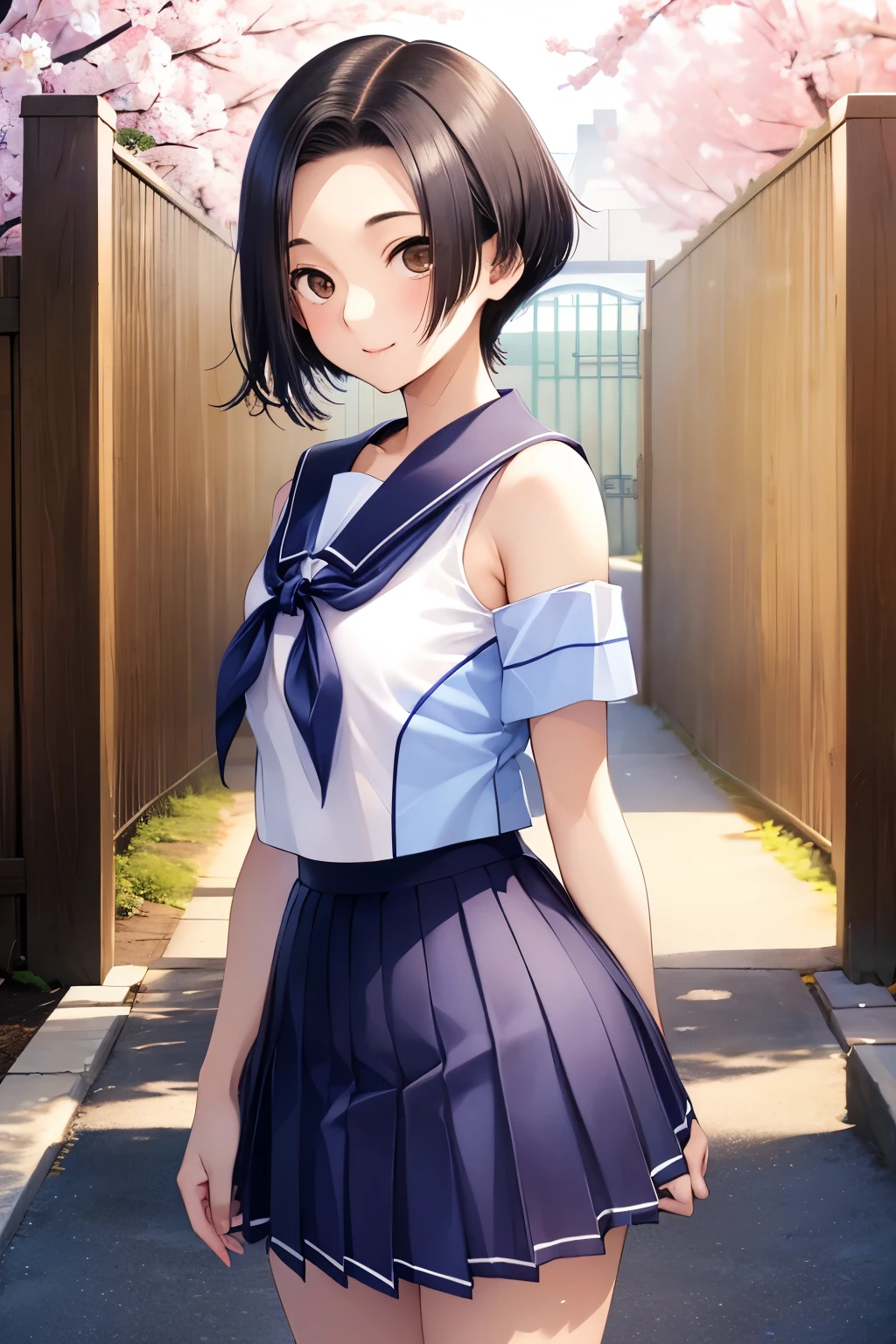 sleeveless, show me your armpits, wet skin,nsfw, turn around and look over here、 highlight your butt in a dark room at a luxury hotel 、
Rinko Kobayakawa、 shiny brown bob cut 、 center part hairstyle、 beautiful brown eyes 、smile、Sparkling Eyes, (fine grain)、very well detailed な目、very well detailed 顔, very well detailed 目,
Masterpiece, top quality, Hi-Res, ( top quality, Masterpiece:1.2), absurd, Hi-Res,very well detailed な,very well detailed ,32K, 8k resolution, intricate details, movie scene , detailed biography, alone,
((( Short Sleeve White Sailor Suit、 blue striped panties 、 navy blue mini pleated skirt)))、 very short miniskirt、 Bare Thighs 、
in the seat, Cherry Blossoms in Full Bloom (In front of the school gate in the morning :1.5), 満面のsmile, navy blue pleated skirt , Outdoors, Skirts Fluttering in Strong Winds 、 blue striped panties