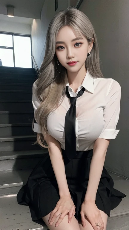 ((open your mouth:1.2)),((Blowjob:1.5)),{{Low-rise skirt}},  {{{へそ length white shirt}}}, {{{{Shirt tied under the chest}}}}, socks, platinum blonde hair, 1 girl,(highest quality,4k,8K,High resolution,masterpiece:1.2),1 beautiful woman,18-year-old,35mm lens,f/1,cowboy shot,considerable breasts,soft sunlight,bright colors,playful expression