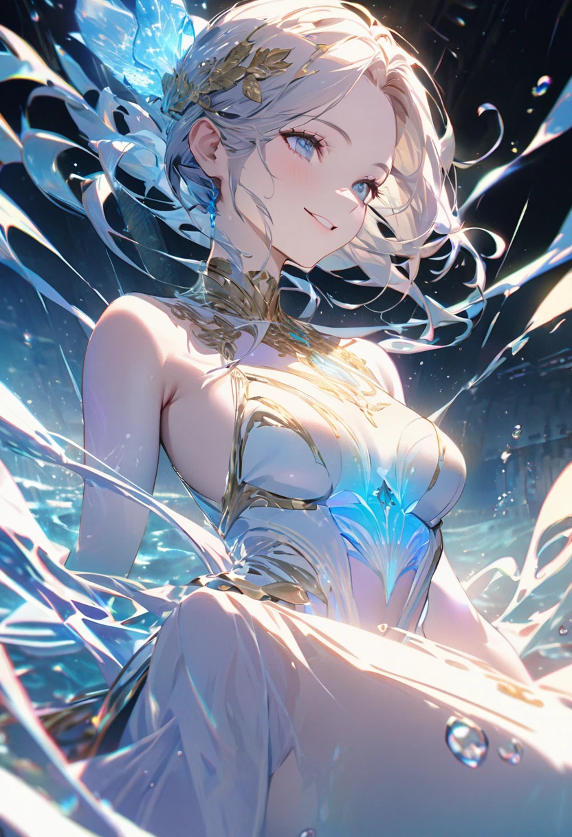 ((masterpiece, best quality)), Epic battlefield atmosphere,Delicate face,Beast King,White Tiger,whole body,Standing picture,glowing white eyes,Large Breasts,Perfect body proportions,Pure white background,firefly,Water Ripples,Lace,Transparent sex bikini,Tattoo,chain