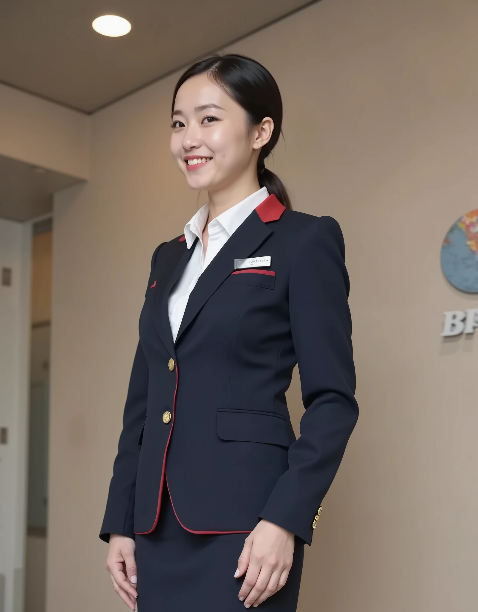((( Big Breasts Women))), JAL cabin attendant lady, japan airlines,  beautiful((Extremely busty ))A female flight attendant works on an airplane,  Big Breasts Women, beautiful, Alluring, sexy, ,,, (((large breasts:1.9), (huge breasts:1.9), (Uplifted and well-defined bust:1.9), (lifted chest:1.9), (perky breasts :1.9),(deep cleavage:1.4))), Erect nipples, sexy long legs,, actions, sexy long legs, full body shot,