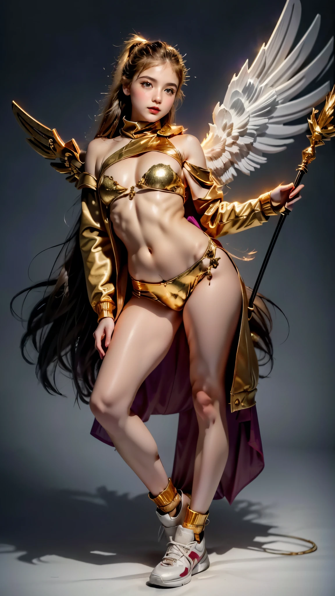 there is a statue of an angel holding a staff and a staff, goddess. extremely high detail, beautiful female angel, portrait of a beautiful angel, full - body majestic angel, beautiful angel, tall female angel, beautiful goddess, of beautiful angel, artgerm julie bell beeple, goddess of greek mythology, portrait of a beautiful goddess, angelical, 

([long hair hair]:1.8), (full body:1.8), (upper body up:0.3), (hyper realistic:1.4), (realistic:1.3), (best quality real texture skin), Detailed eyes, detailed face, PERSEPHONE, (SFW:1.5) Hyperrealistic, LESS saggy breasts, (SMALL BREASTS:1.5), (HUGE LEGS:1.5), (LESS THIGHS:1.5), pernas perfeitas, pernas perfeitas, pernas lisas, pernas lisas e perfeitas, pernas torneadas, coxas torneadas, pernas lisas, coxas lisas. (pose erótica:1.5), (sobrancelhas espessas:1.2), (Grandes olhos roxos:1.2), (olhos ultra detalhados:1.4), (Olhos de alta resolução:1.1), (textura de pele ultra detalhada:1.4), (Belo corpo tonificado:1.1), arco de cabelo, (Pele úmida:1.1), (rosto sensual:1.5),
(tan, muscular, , sd character:1.5),