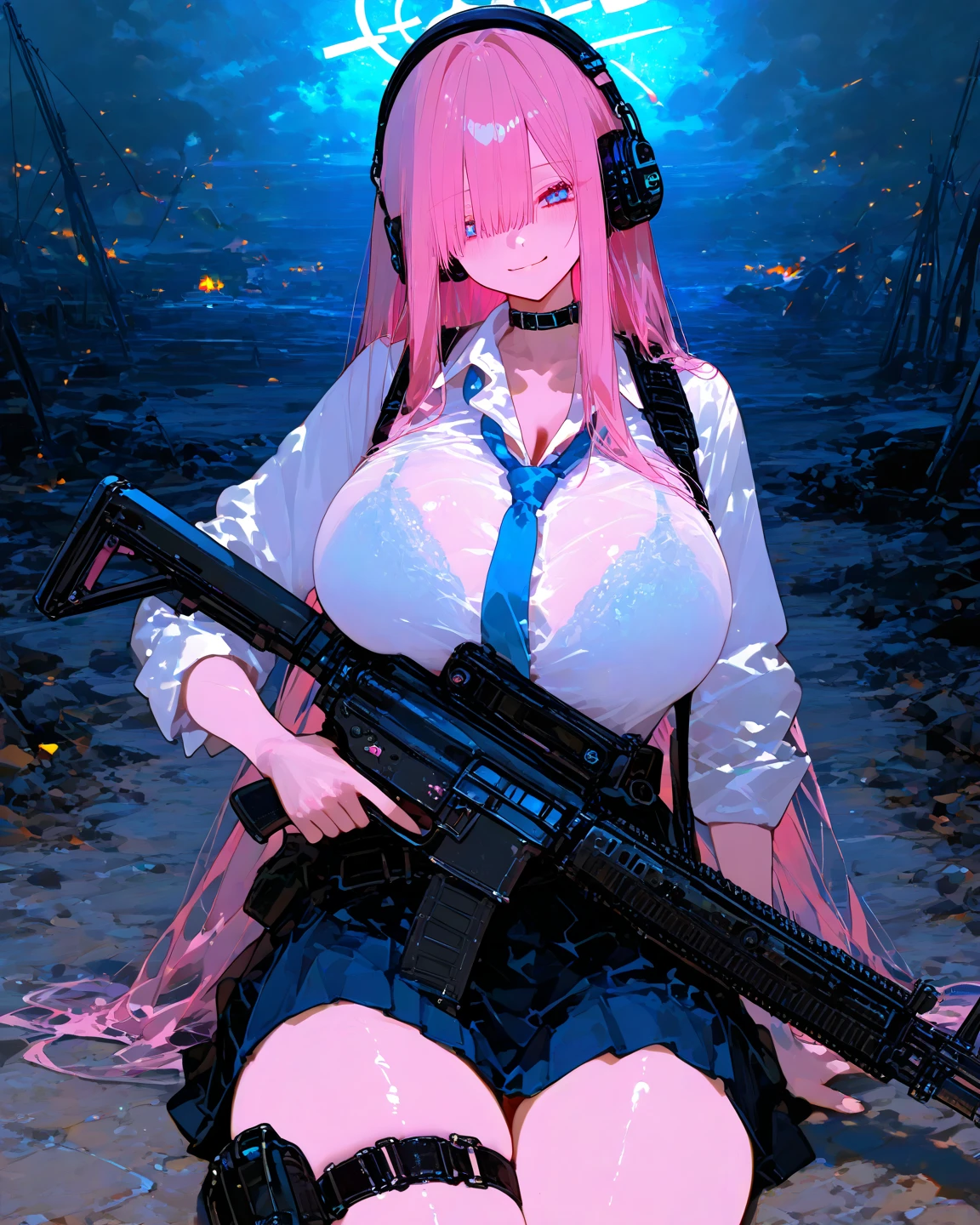 masterpiece,highest quality, Very detailed, High resolution, expensive resolution, High resolution, 4K, 8k, unity 8k wallpaper, Very detailed CG, masterpiece, 2D, 3D, Beautiful details, depth, Fine texture , highest quality: 1.3, Fully focused, Crispy.skin, .he,
Very cute anime girl 、bikini、Large Breasts、Pink medium-long hair wearing expensive , Two Girls、Holding a gun, Mole under the eye, looking at the viewer , expensive , blush, Mole, Lips parted, Hibiscus Hair Accessories, heart, Pink Eyes, choker