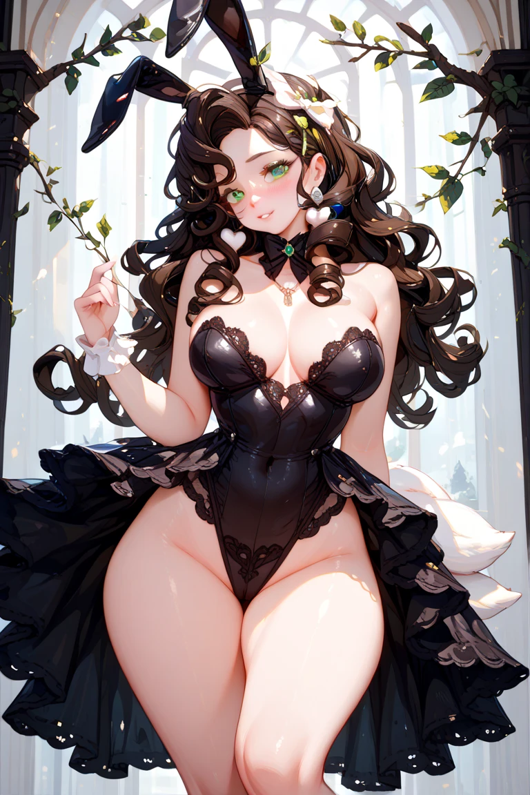 a woman in a black lingersuit and stockings posing for a picture, a pastel by Hedi Xandt, tumblr, art nouveau, lingerie!!, very tight corset, corset, lingerie, thighs!!!!! gorgeous, elegant corset, curvy hourglass figure, hourglass! slim figure, thighs!!!! gorgeous, wearing corset, honey birdette, laced lingerie