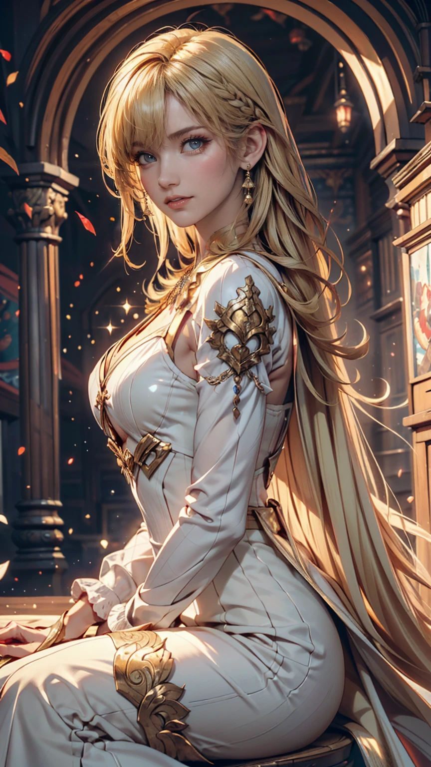 realistic, 1girl, Accent lighting, brightness, masterpiece, best quality, 1 stunning girl, long blonde wavy hair, blue eyes, sexy equestrian uniform, (masterpiece:1.4), best quality, ((realistic)), high quality, ultra detailed, (illustration:1.05), (beautiful:1.05), (beautiful detailed eyes:1.05), (cinematic light:1.1), blush, moon, night, roses, pastel pink, glitter, small breasts, thick thighs, large buttocks 