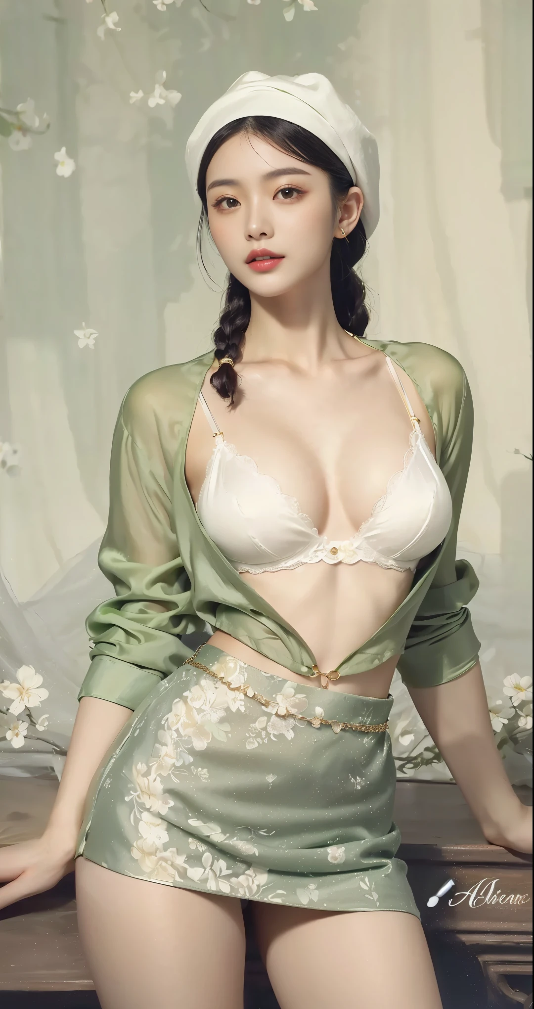 Best Quality, Masterpiece, Ultra High Resolution, (Realism: 1.4), Original Photo, 1Girl, Off-the-Shoulder, Translucent Hanfu, Silk Material, Silk Luster, In the Dark, Deep Shadow, Low Key, Cold Light, (Low Cut, Big Breasts, 36D, Big Breasts, Sexy, Buttocks, Hot, Big Breasts, Cleavage, Big Tits), Detailed, Real Photos, Hyper-Realism, Surrealism, Aesthetics, Peach Blossom, Dancing