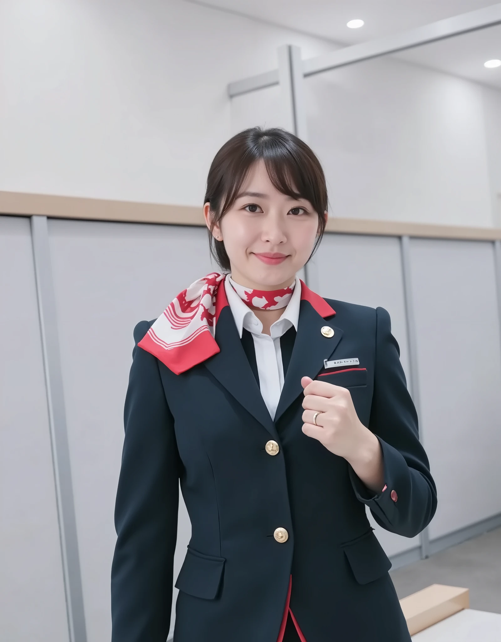 ((( Big Breasts Women))), busty cabin attendant lady , japan airlines, beautiful((Extremely busty ))A female flight attendant works on an airplane, Big Breasts Women, beautiful, Alluring, sexy, ,,, (((large breasts:1.9), (huge breasts:1.9), (Uplifted and well-defined bust:1.9), (lifted chest:1.9), (perky breasts :1.9),(deep cleavage:1.4))), Erect nipples, sexy long legs,, actions, sexy long legs, full body shot,