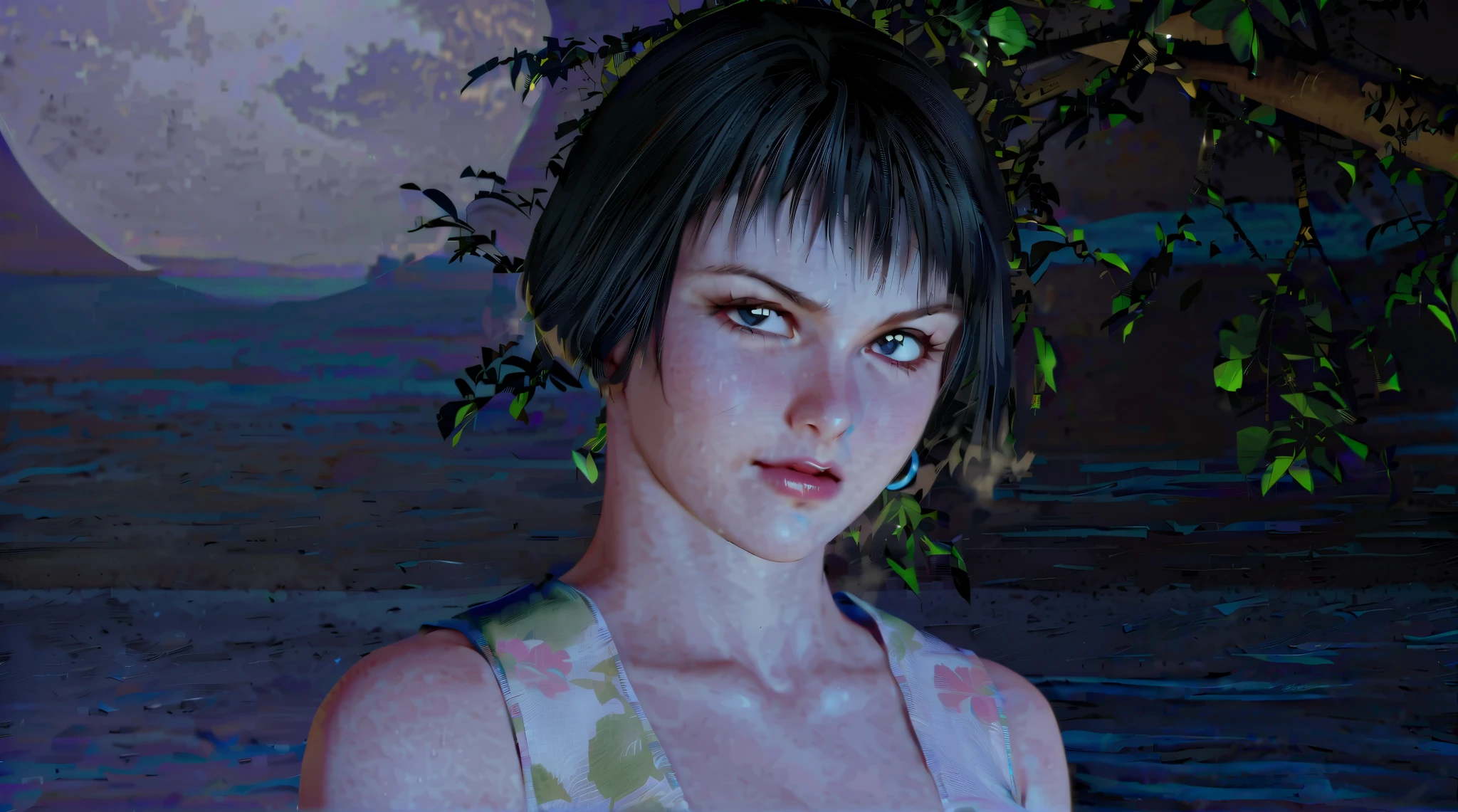 Masterpiece, top quality, very aesthetic, is ridiculous,1990s \( style\), 1 GIRL,Alone, sailor uranus XL, blue swimsuit, blue eyes, short hair,very short hair,1 pair of earrings , blond hair left and right, happy,null,wind,cowboy shot, beach,