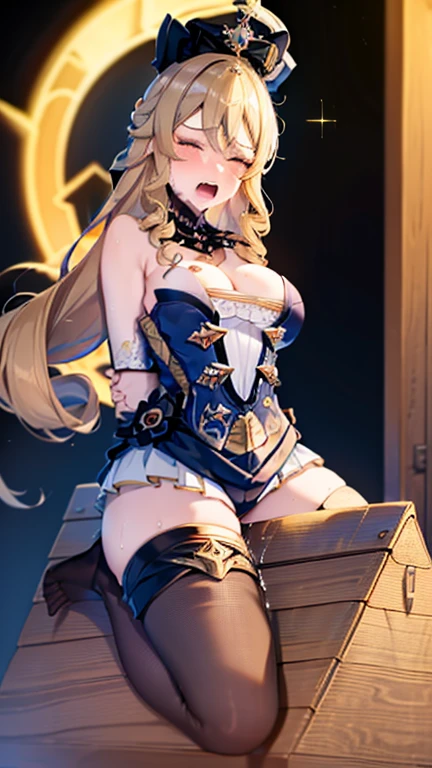 nsfw ,NUDE ,naked ,tied up her arms ,eyes closed   ,breast milk ,Put her hands behind her back ,very large breast  ,best quality foot:1.5  ,((high quality toe:1.5)) ,(a girl on a wooden horse:1.2) ,in a prison ,in a dungeon ,pussy juice:1.5 ,crying face ,scream, tears, raise both hands ,hyper realistic ,intricate details ,photorealistic ,cinematic lighting ,dramatic composition ,muted colors ,chiaroscuro lighting, moody atmosphere, fine art painting ,detailed face ,highly detailed, masterpiece:1.4, best quality:1.5, 8k:1.4 ,4K ,2k,  Suggestive liquid, rubbing the crotch